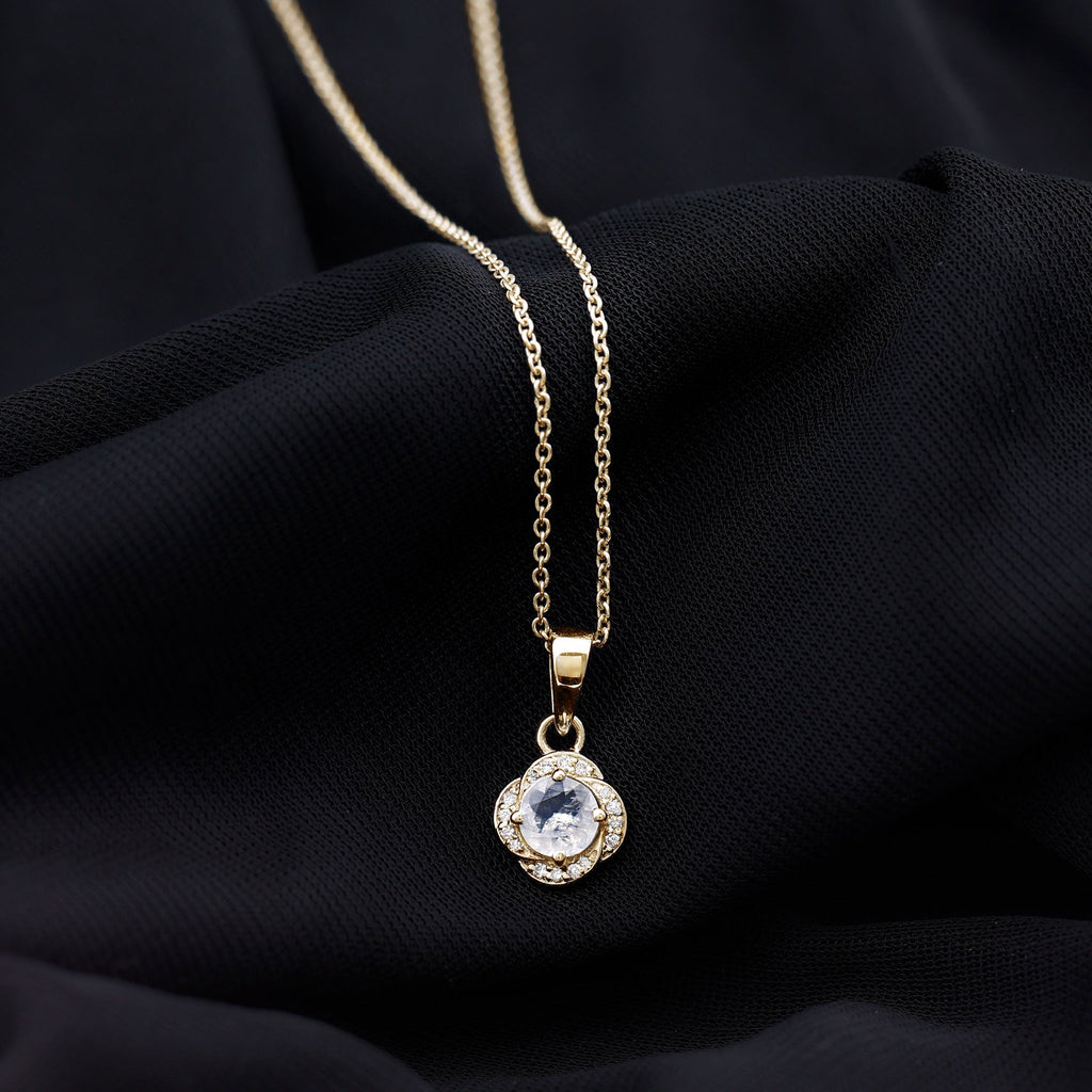 Moonstone and Diamond Flower Pendant Necklace