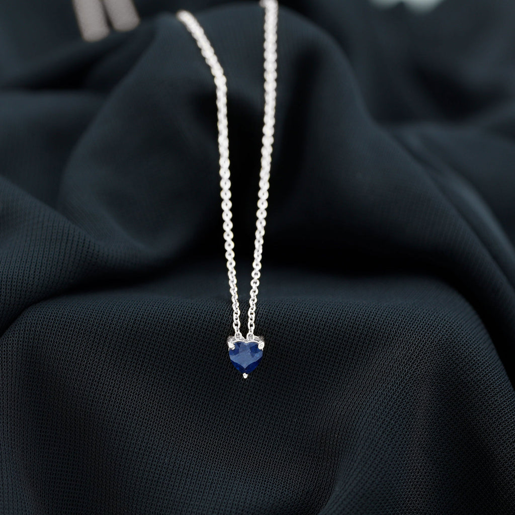 Heart Shape Blue Sapphire Solitaire Necklace for Women