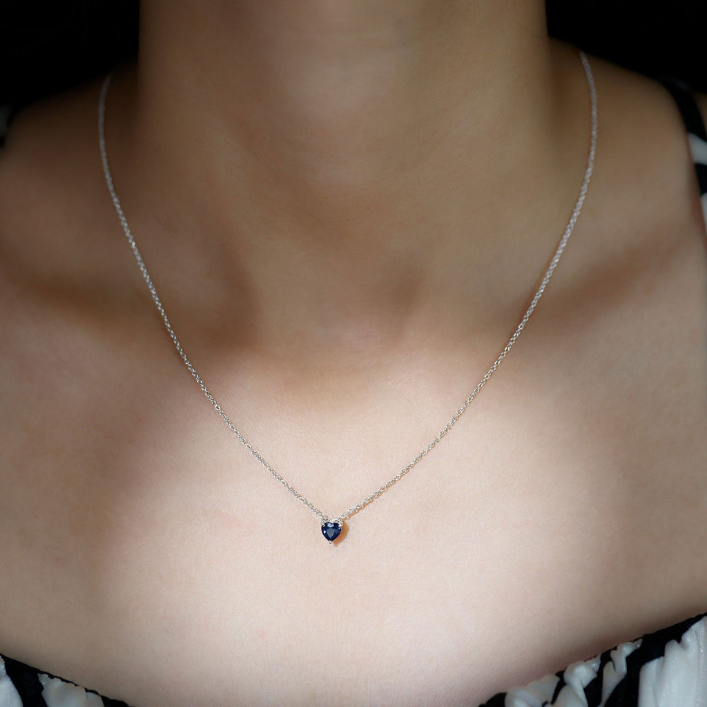 Heart Shape Blue Sapphire Solitaire Necklace for Women