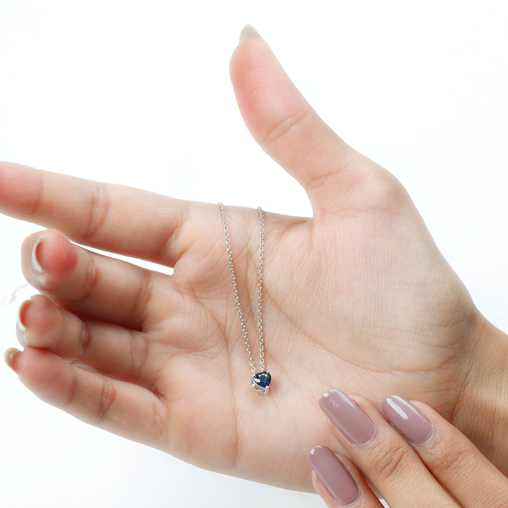 Heart Shape Blue Sapphire Solitaire Necklace for Women