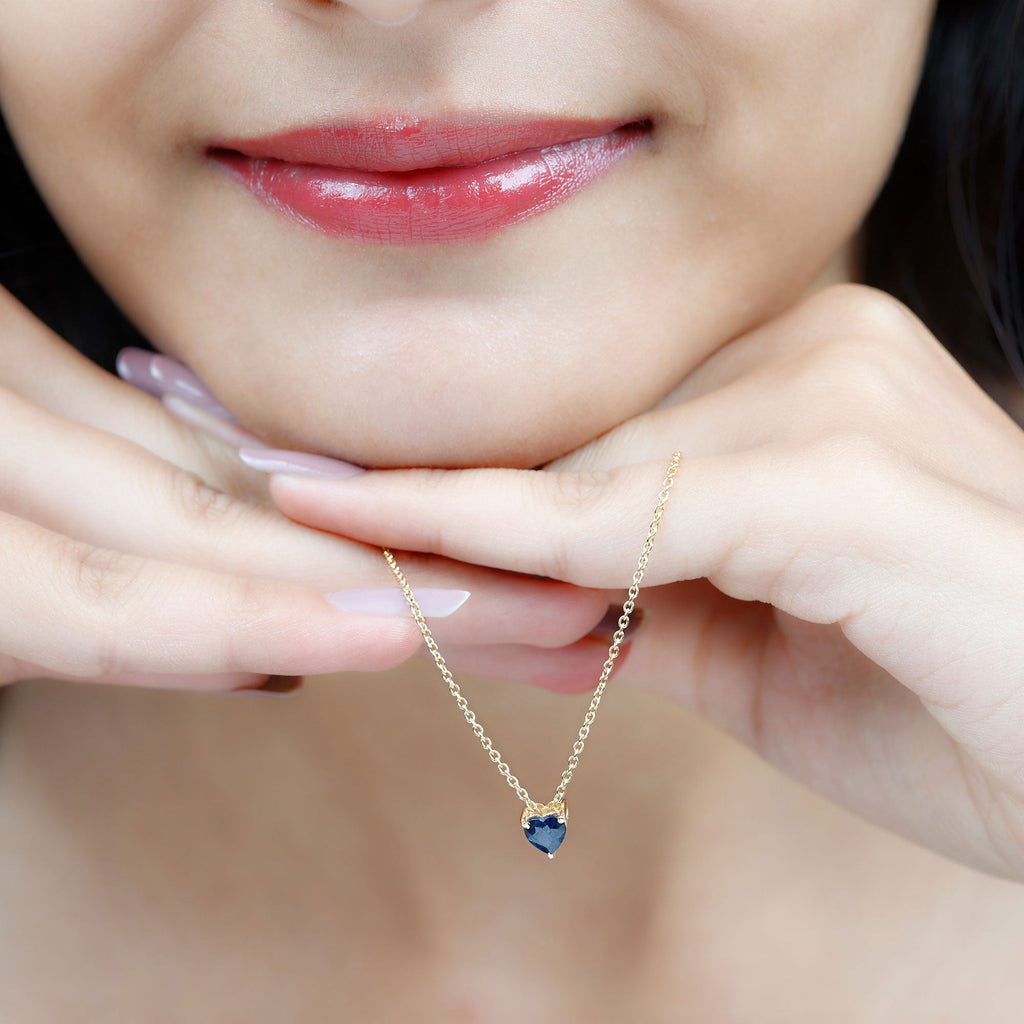 Heart Shape Blue Sapphire Solitaire Necklace for Women
