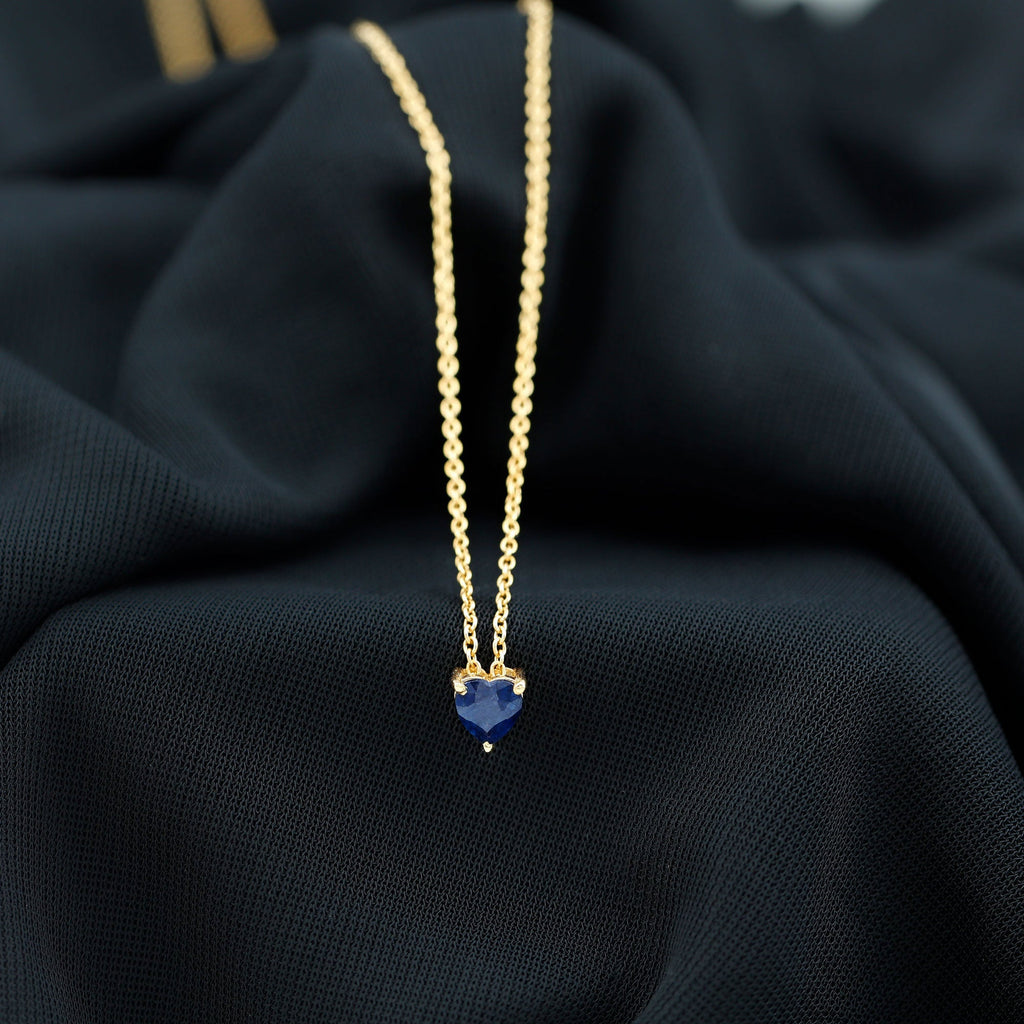 Heart Shape Blue Sapphire Solitaire Necklace for Women
