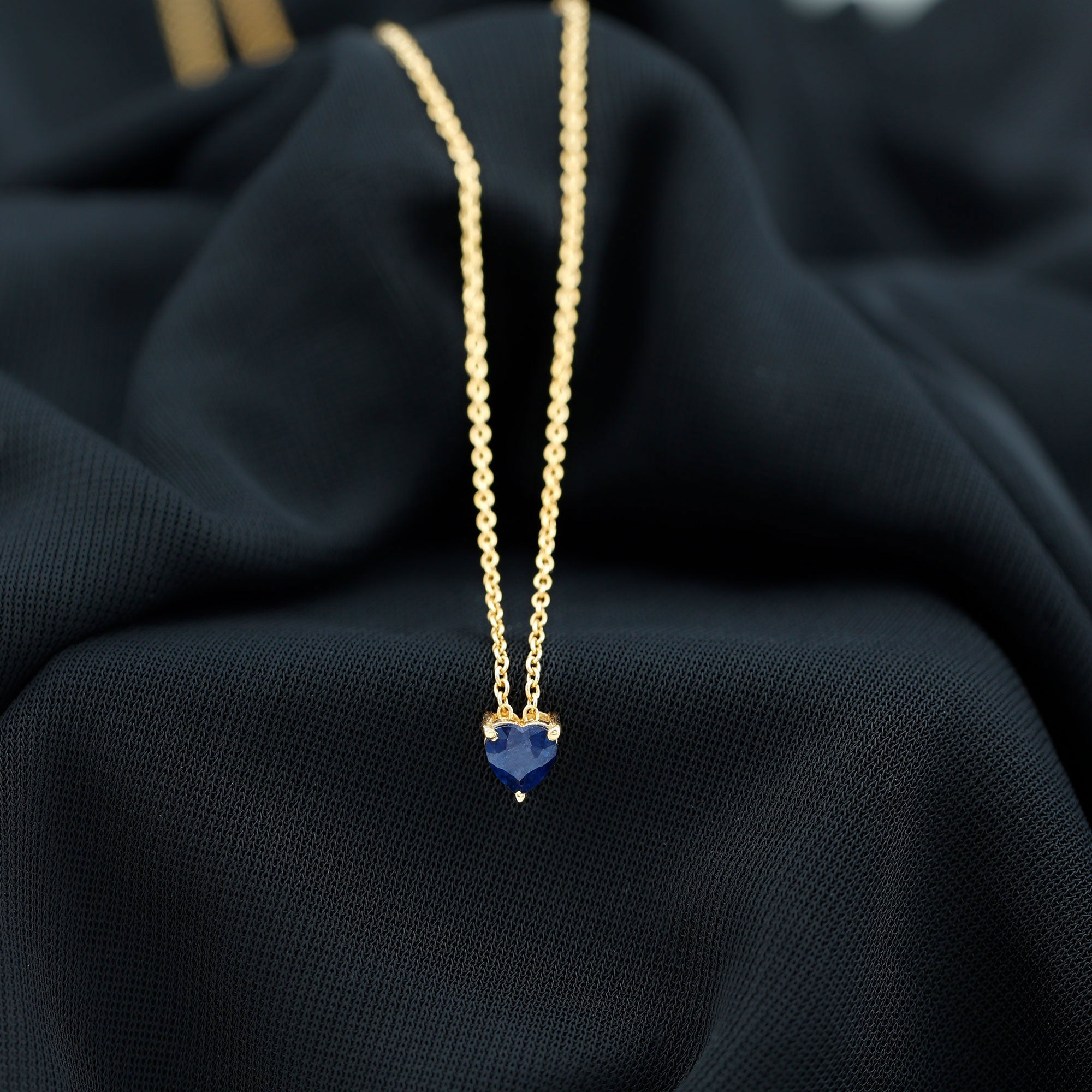 Heart Shape Blue Sapphire Solitaire Necklace for Women