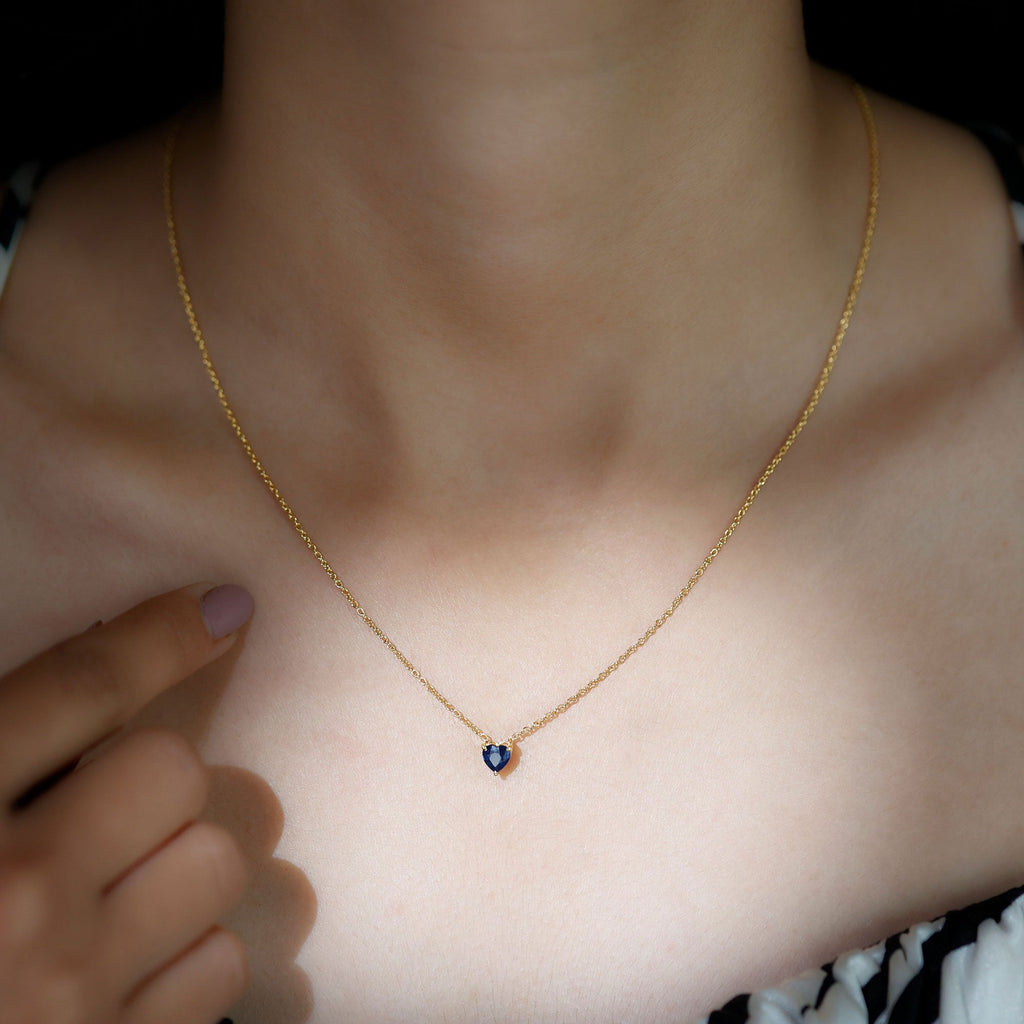 Heart Shape Blue Sapphire Solitaire Necklace for Women