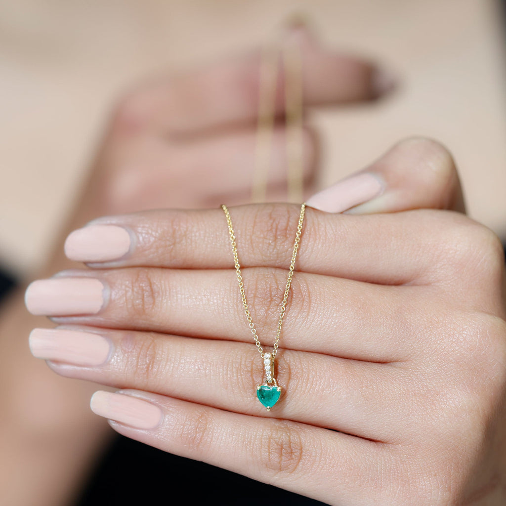 Heart Shape Emerald Promise Necklace with Diamond Accent Bail