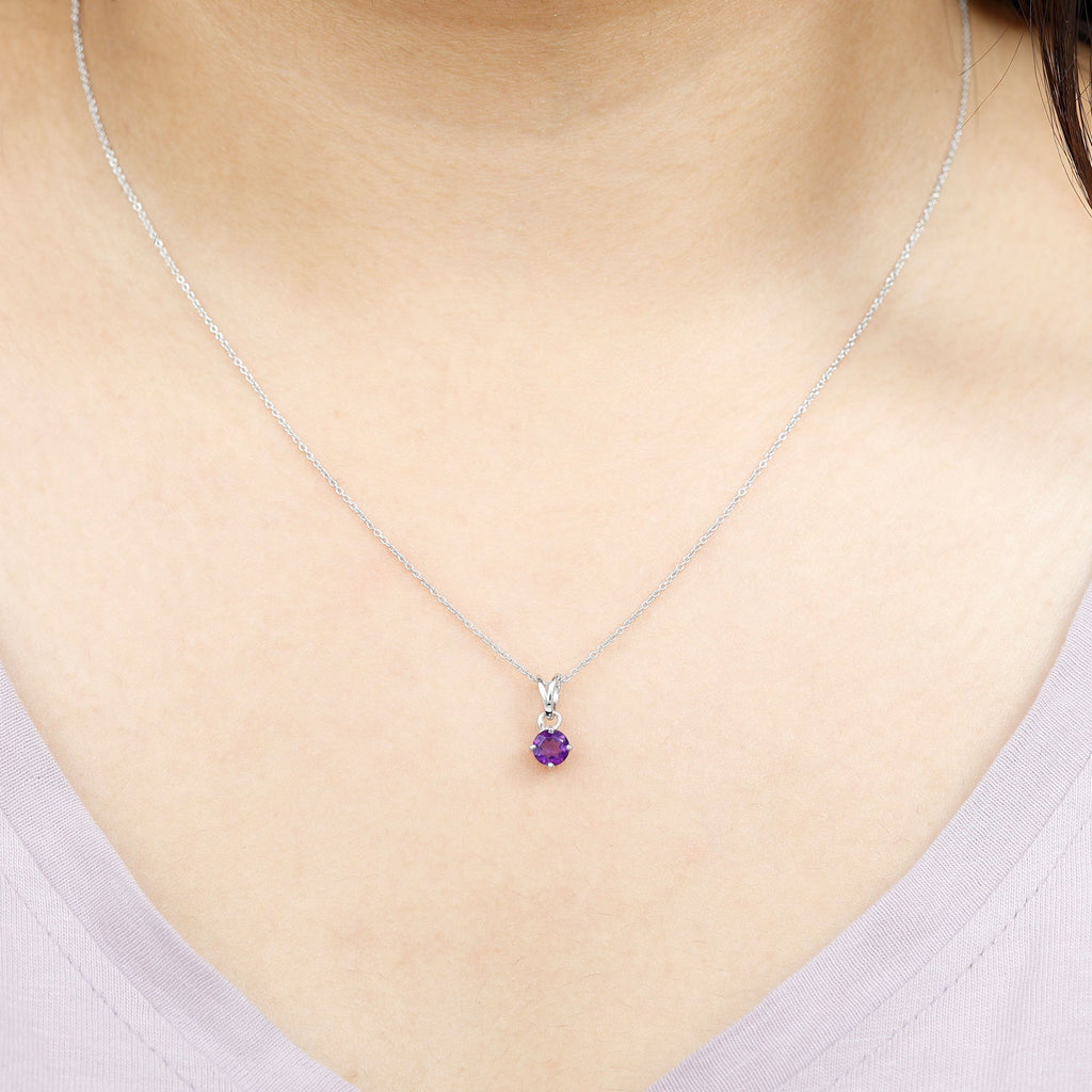 0.45 CT Round Amethyst Solitaire Pendant with Rabbit Ear Bail