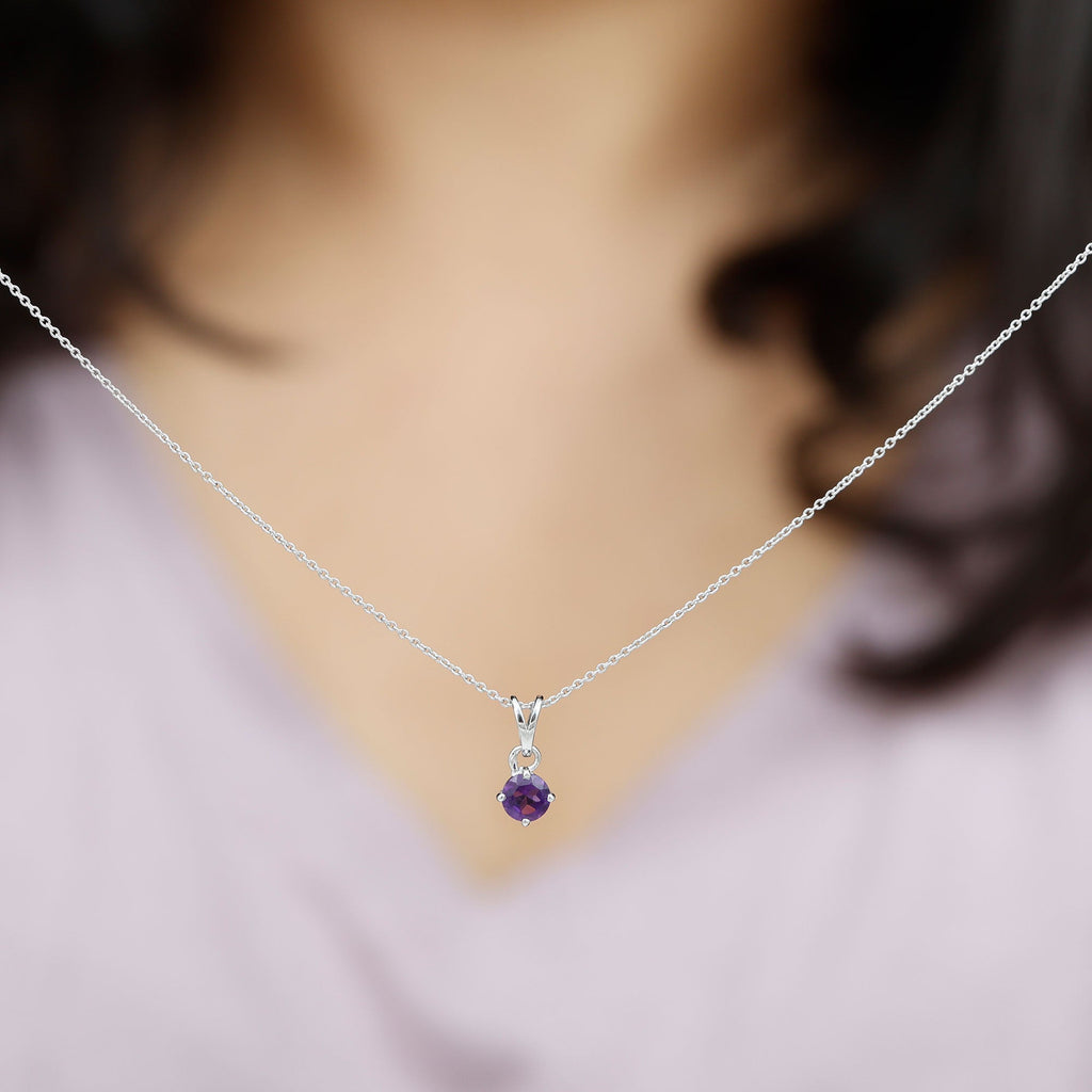 0.45 CT Round Amethyst Solitaire Pendant with Rabbit Ear Bail