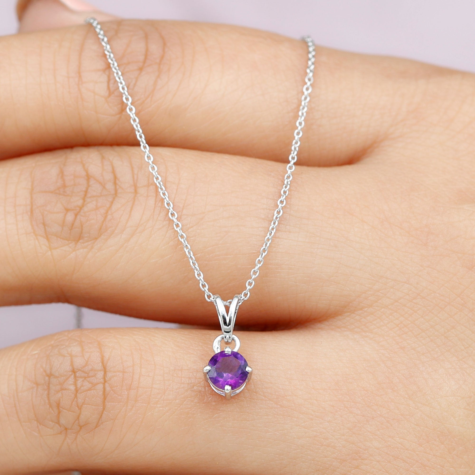 0.45 CT Round Amethyst Solitaire Pendant with Rabbit Ear Bail