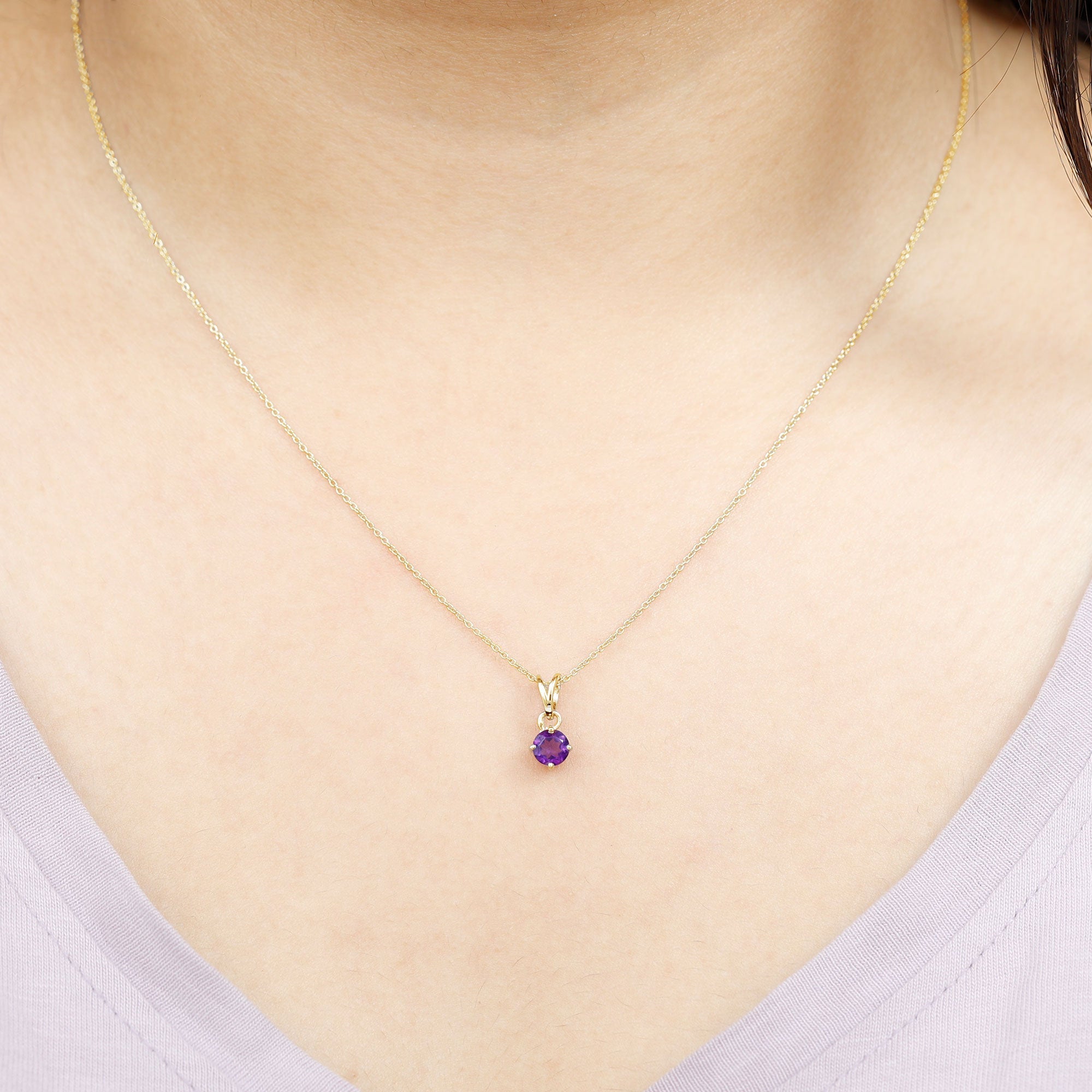 0.45 CT Round Amethyst Solitaire Pendant with Rabbit Ear Bail