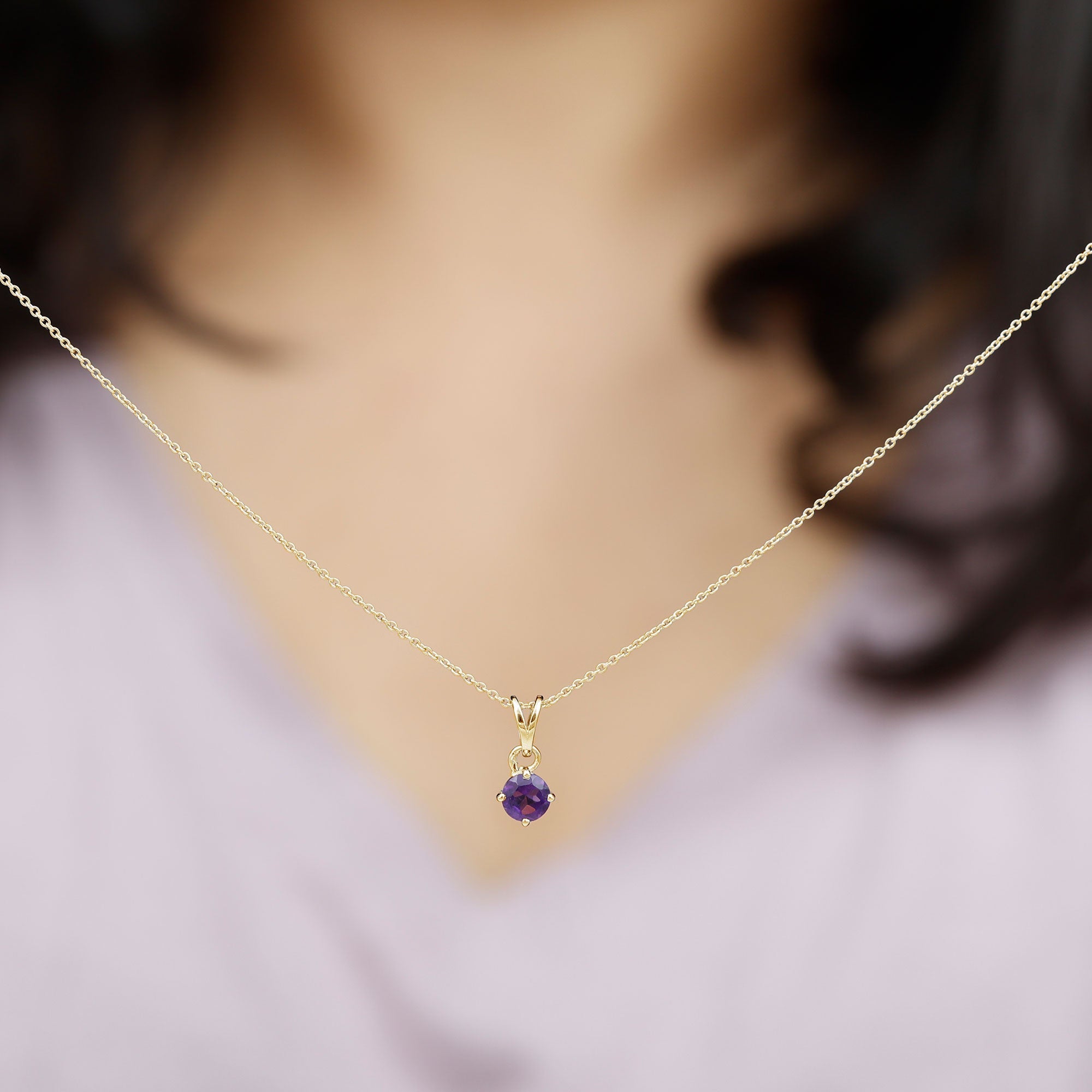 0.45 CT Round Amethyst Solitaire Pendant with Rabbit Ear Bail