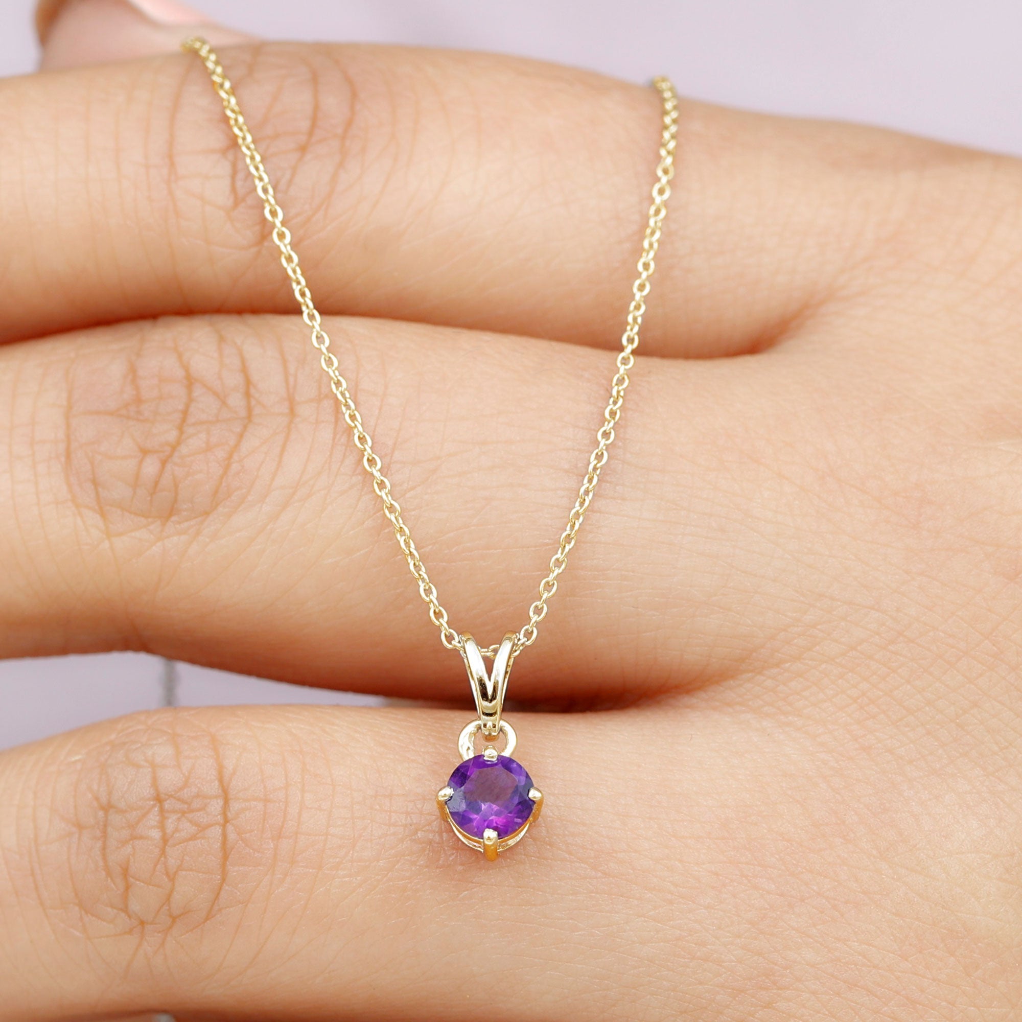 0.45 CT Round Amethyst Solitaire Pendant with Rabbit Ear Bail