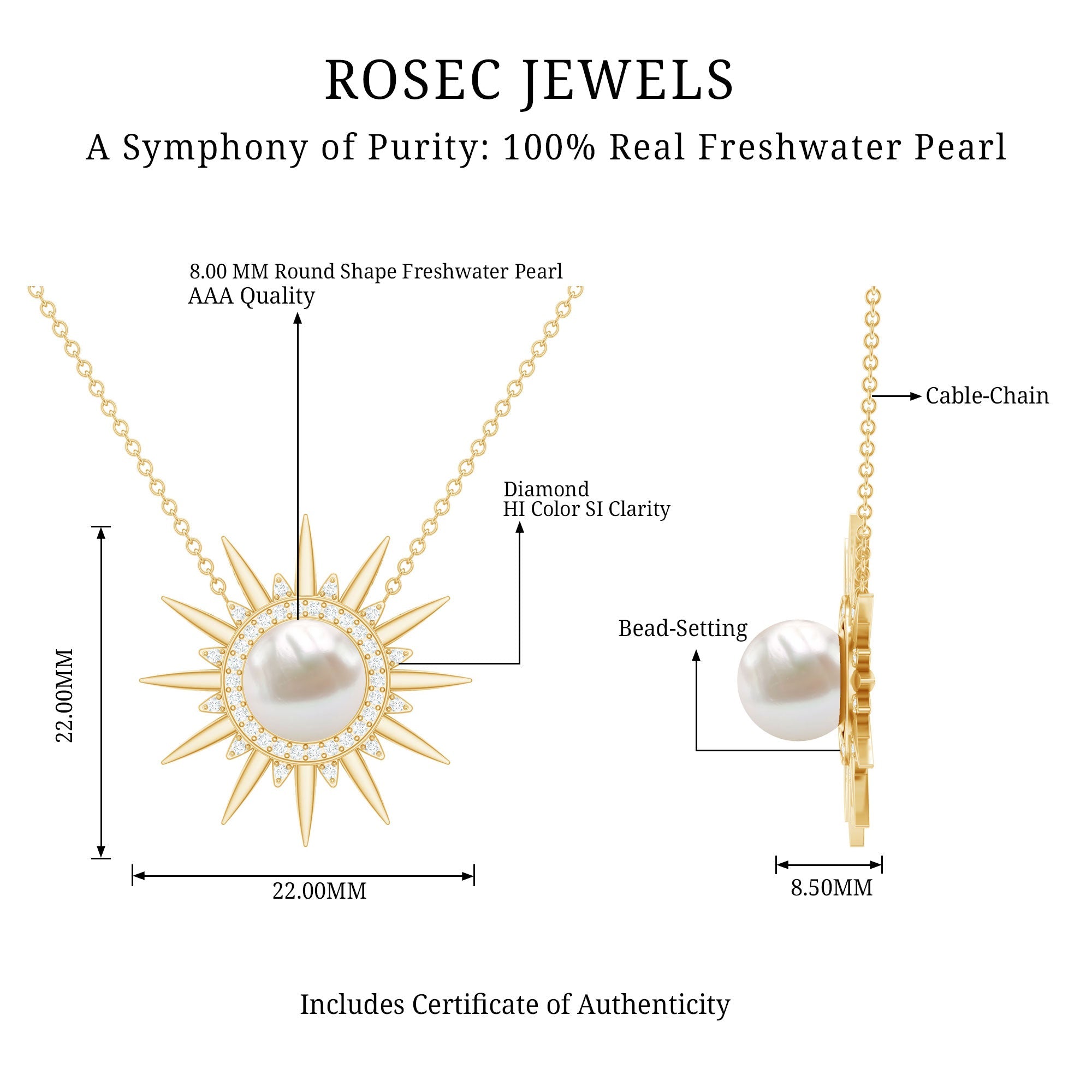 Natural Freshwater Pearl and Diamond Sunburst Pendant Necklace