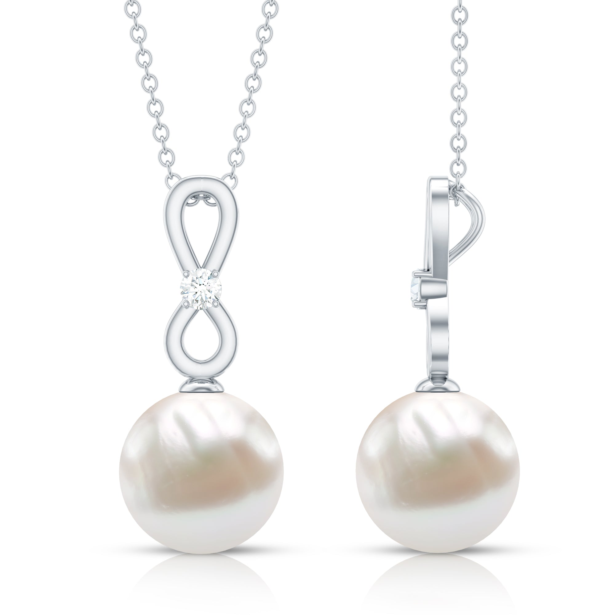 10 MM Round Freshwater Pearl Drop Infinity Pendant with Diamond