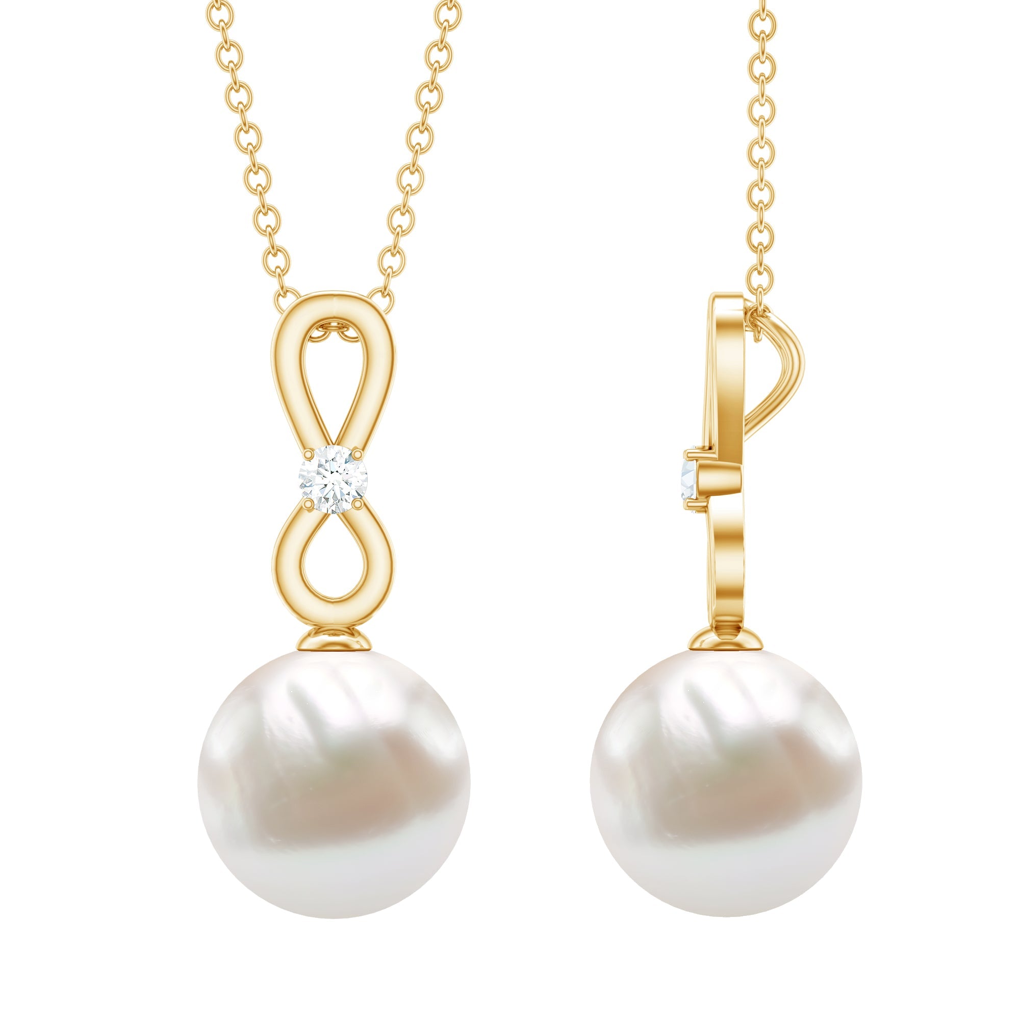 10 MM Round Freshwater Pearl Drop Infinity Pendant with Diamond