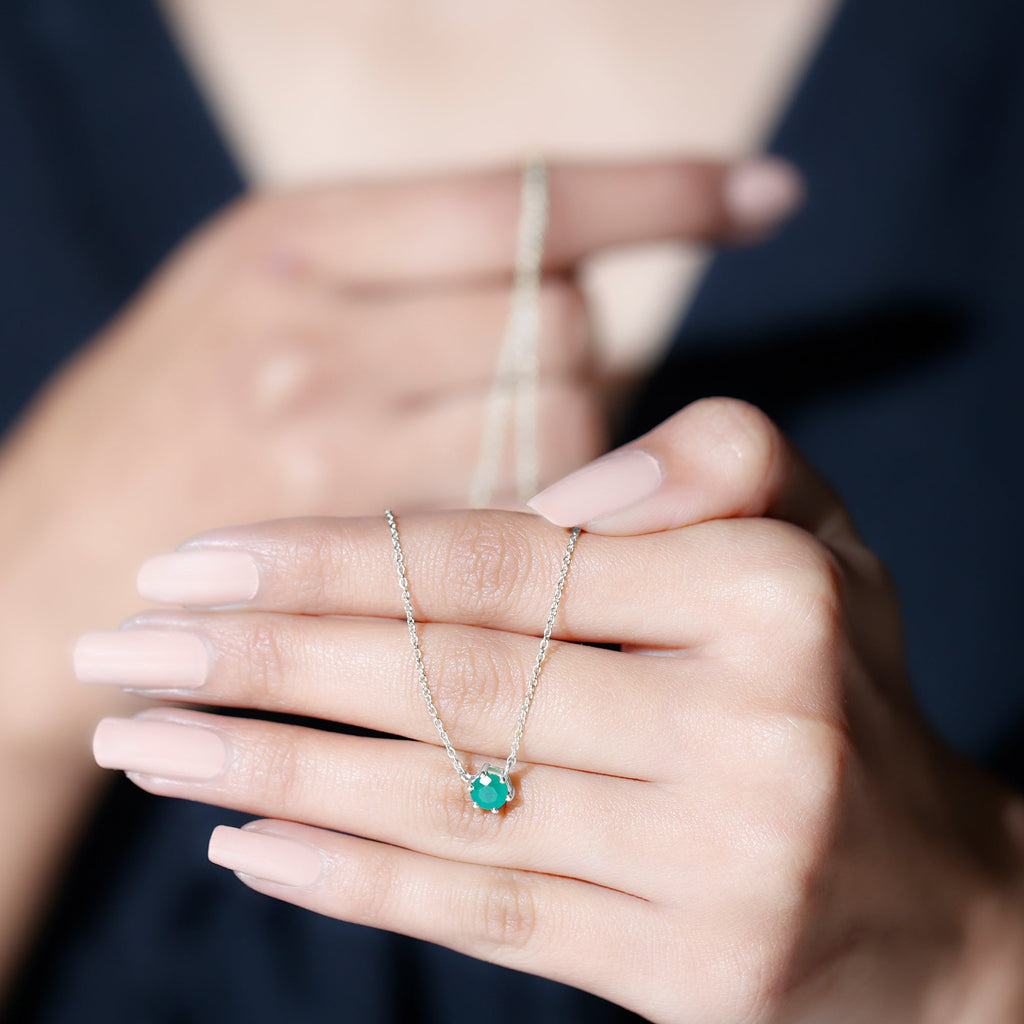 5MM Round Cut Solitaire Emerald Necklace in 6 Prong Setting