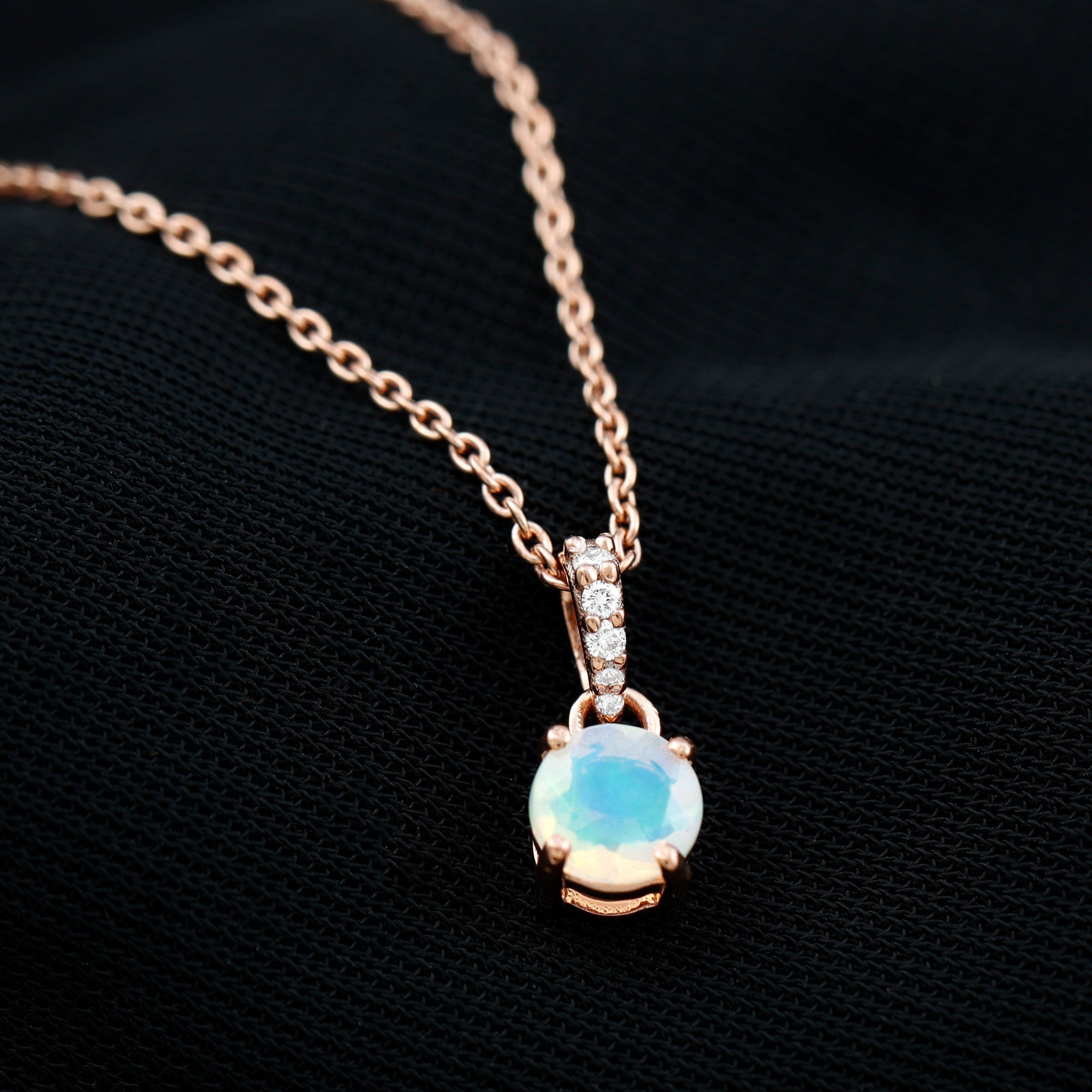 Round Shape Ethiopian Opal Pendant with Diamond Bail