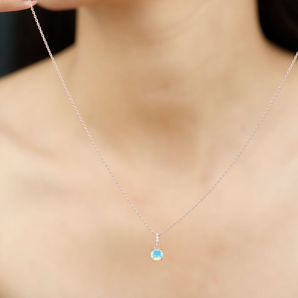 Round Shape Ethiopian Opal Pendant with Diamond Bail