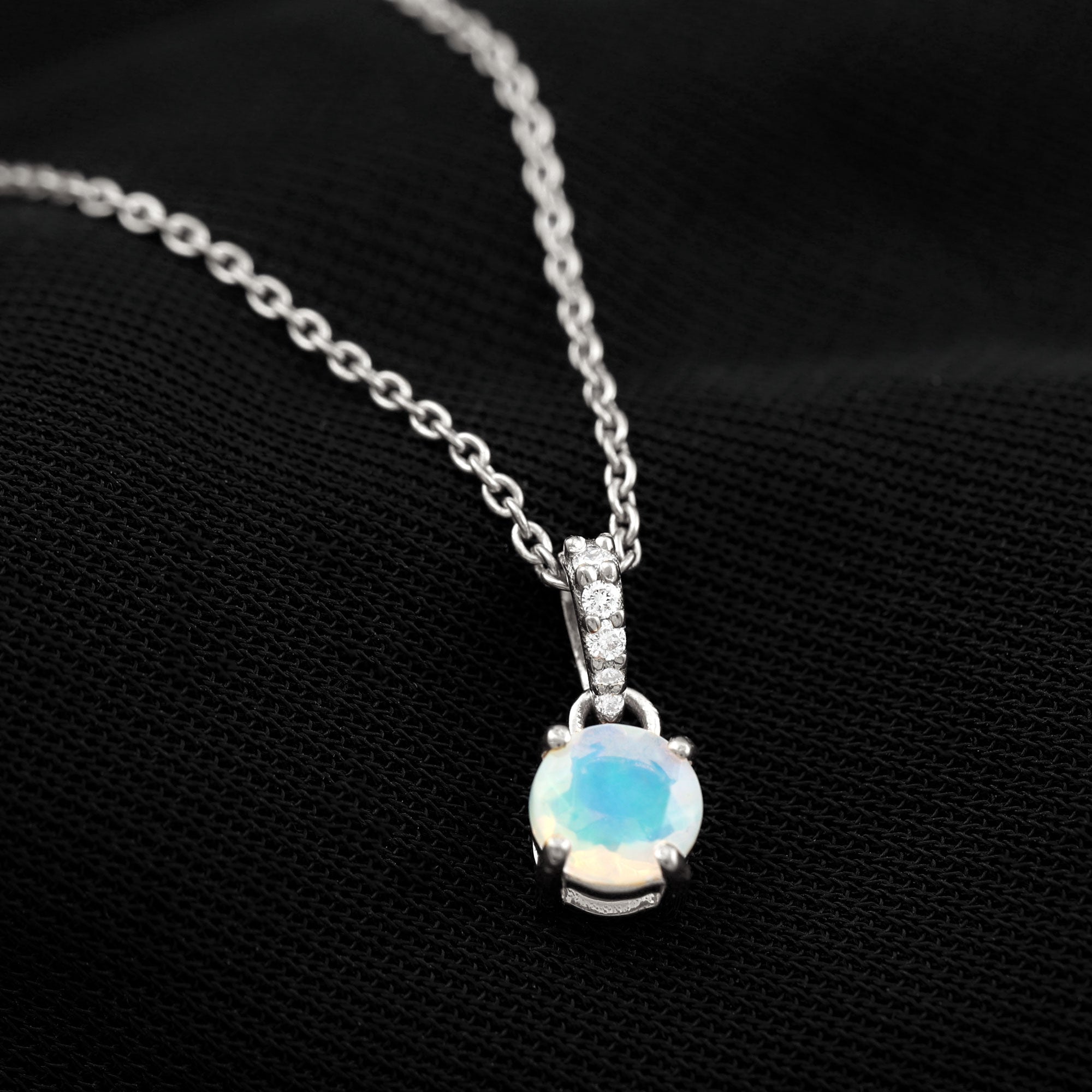 Round Shape Ethiopian Opal Pendant with Diamond Bail