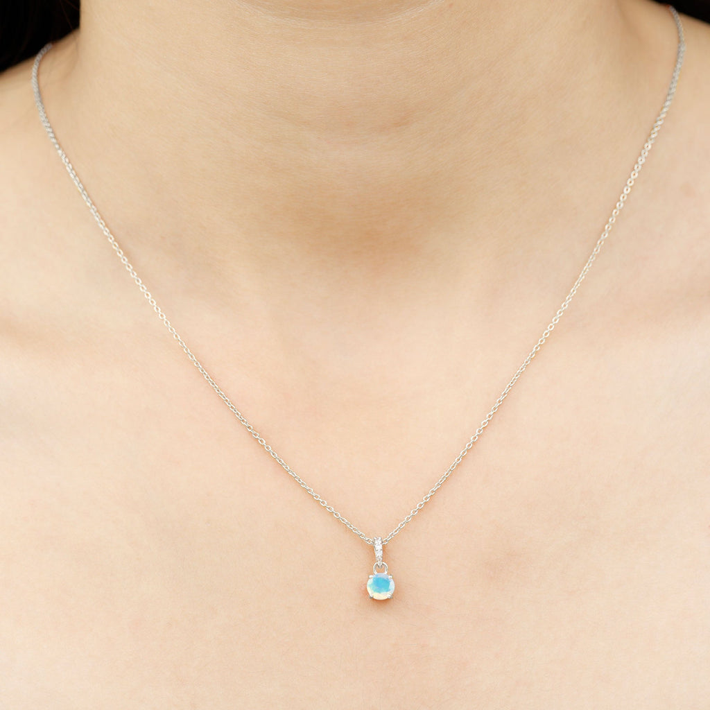 Round Shape Ethiopian Opal Pendant with Diamond Bail