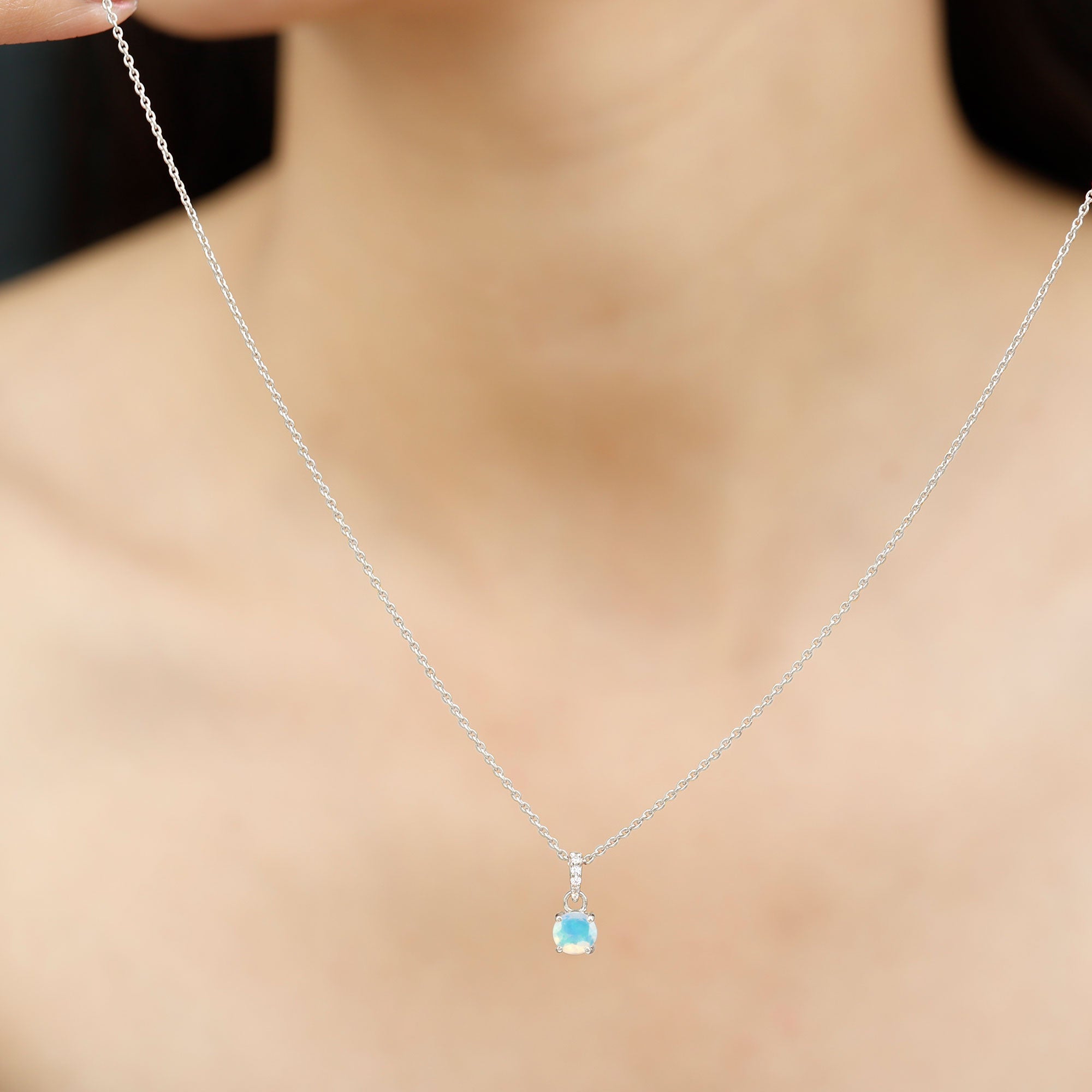 Round Shape Ethiopian Opal Pendant with Diamond Bail