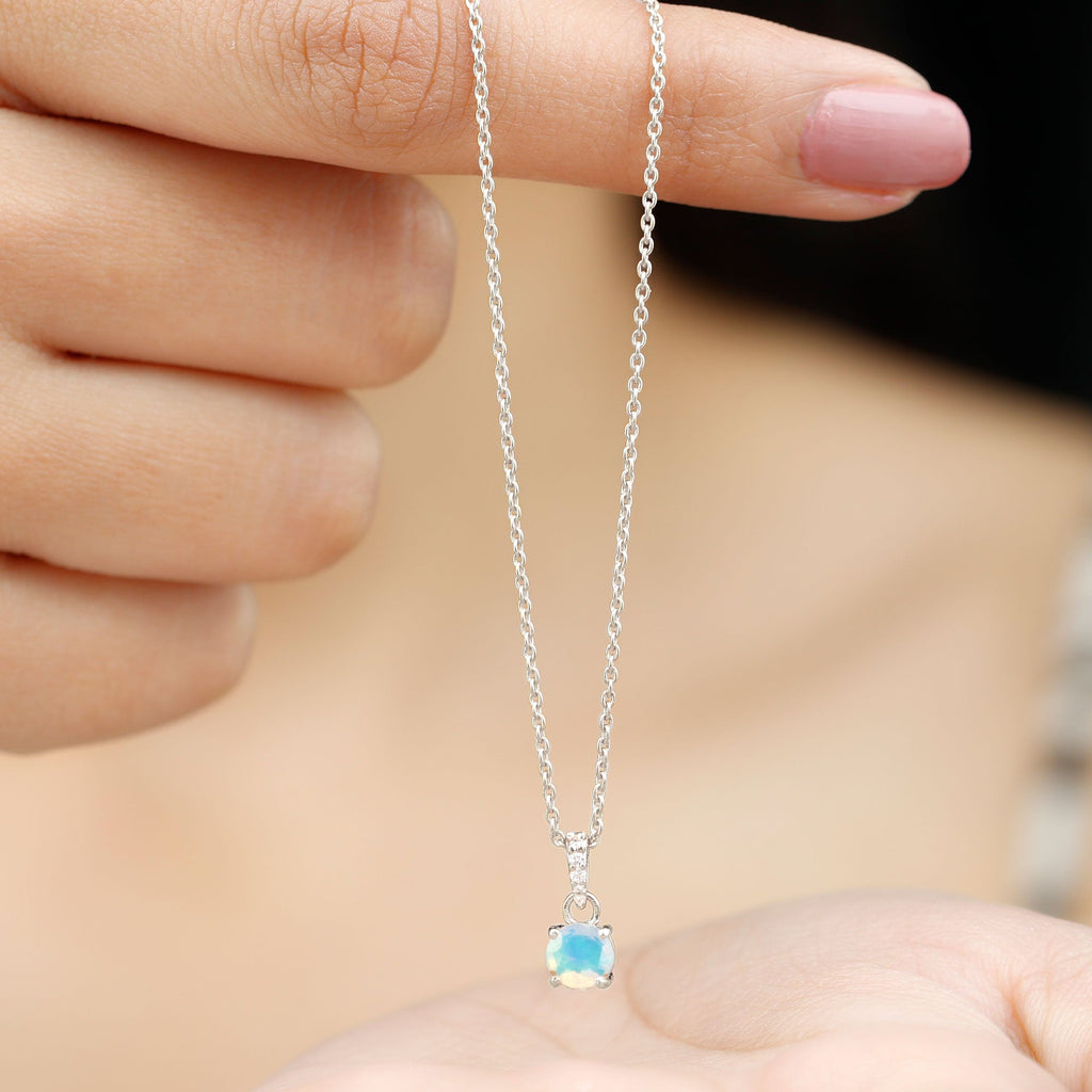 Round Shape Ethiopian Opal Pendant with Diamond Bail