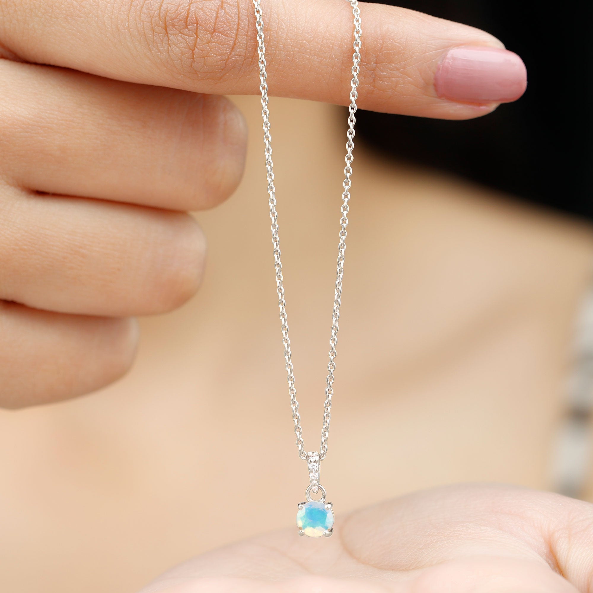 Round Shape Ethiopian Opal Pendant with Diamond Bail