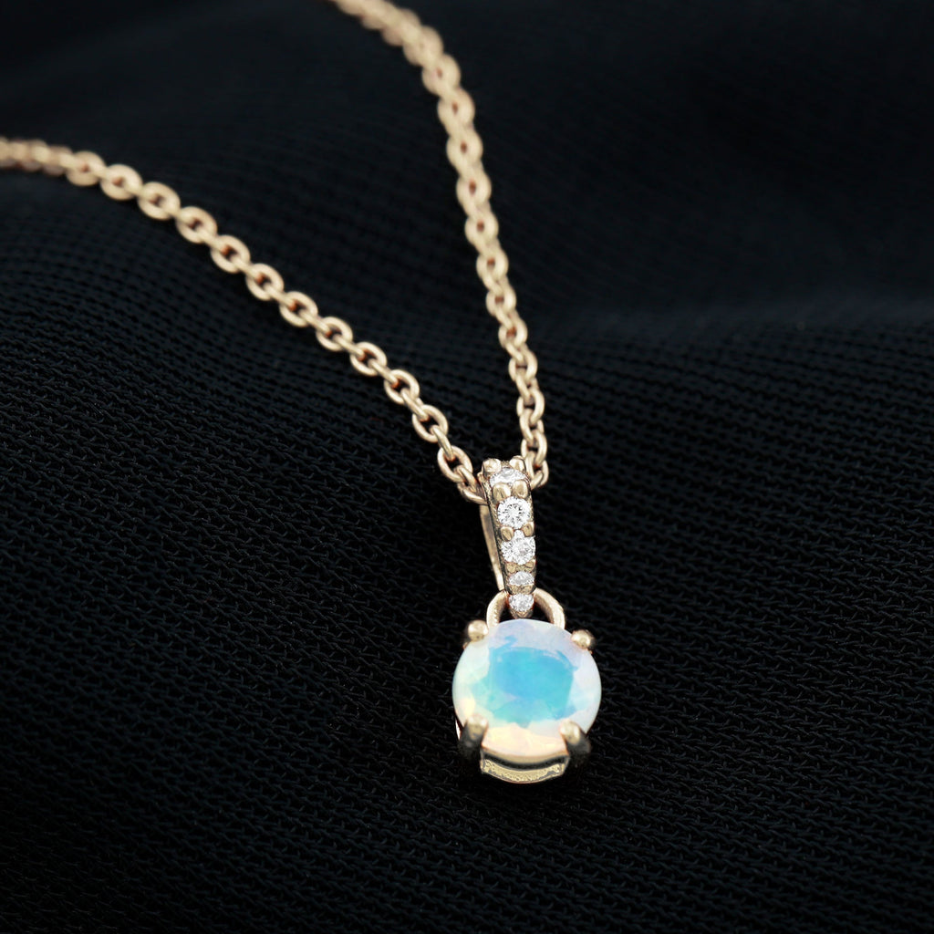 Round Shape Ethiopian Opal Pendant with Diamond Bail