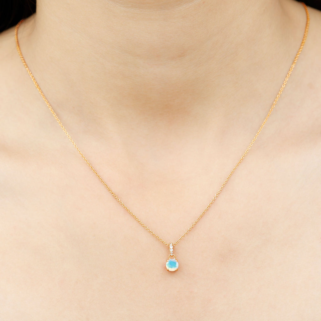 Round Shape Ethiopian Opal Pendant with Diamond Bail