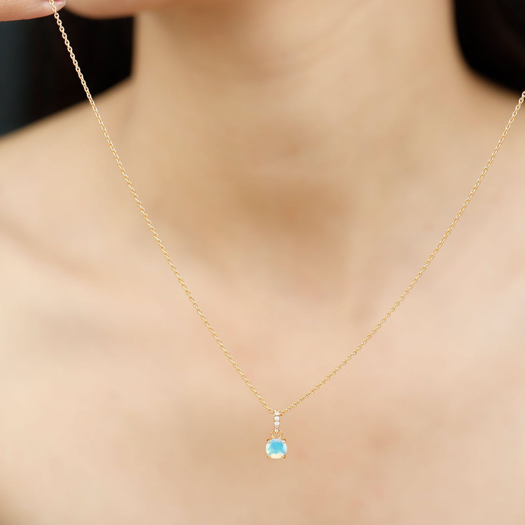 Round Shape Ethiopian Opal Pendant with Diamond Bail