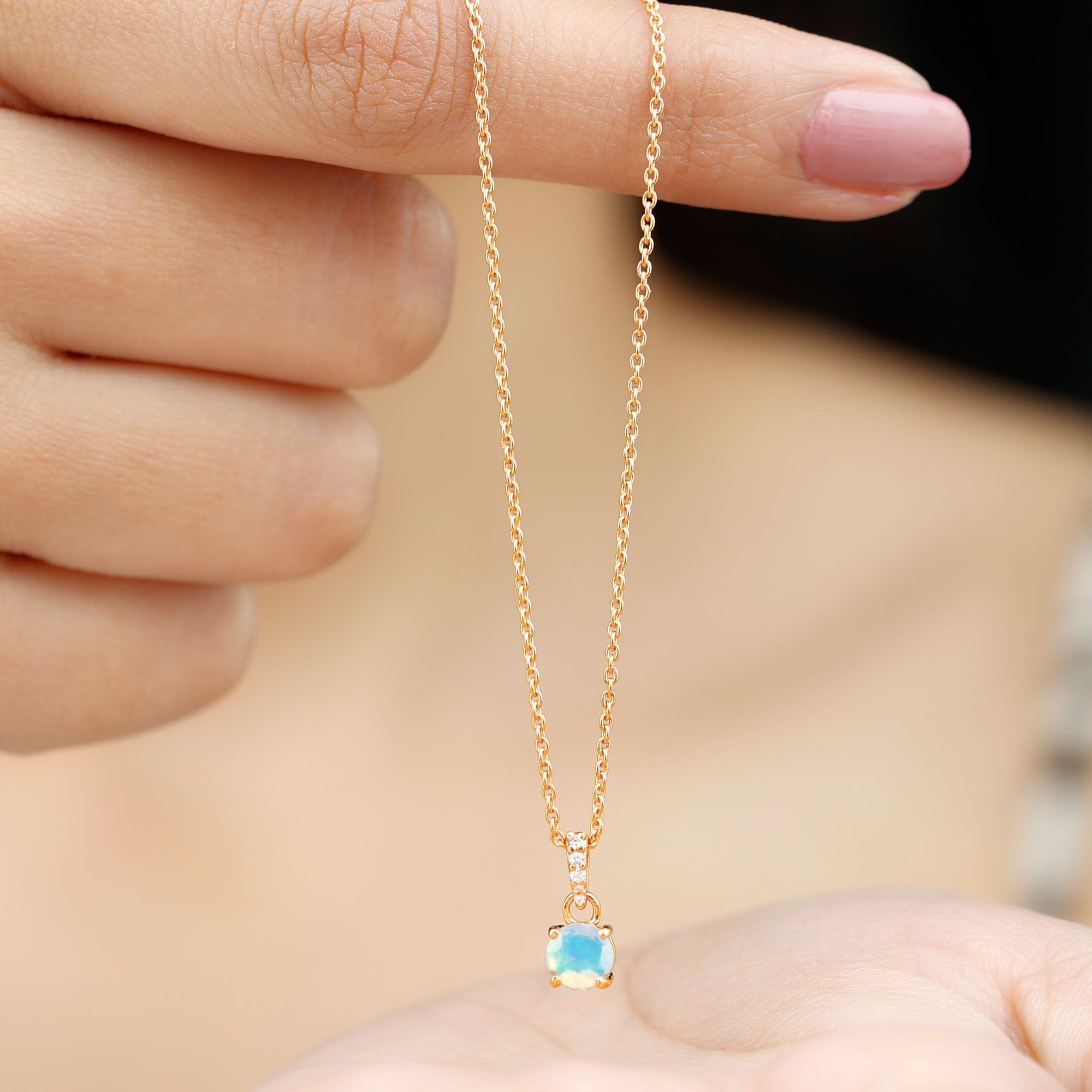 Round Shape Ethiopian Opal Pendant with Diamond Bail