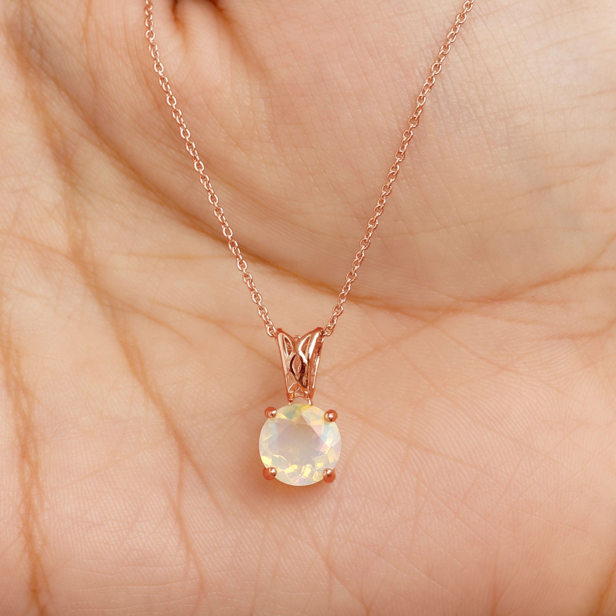 Real Ethiopian Opal Solitaire Pendant Necklace with Chain