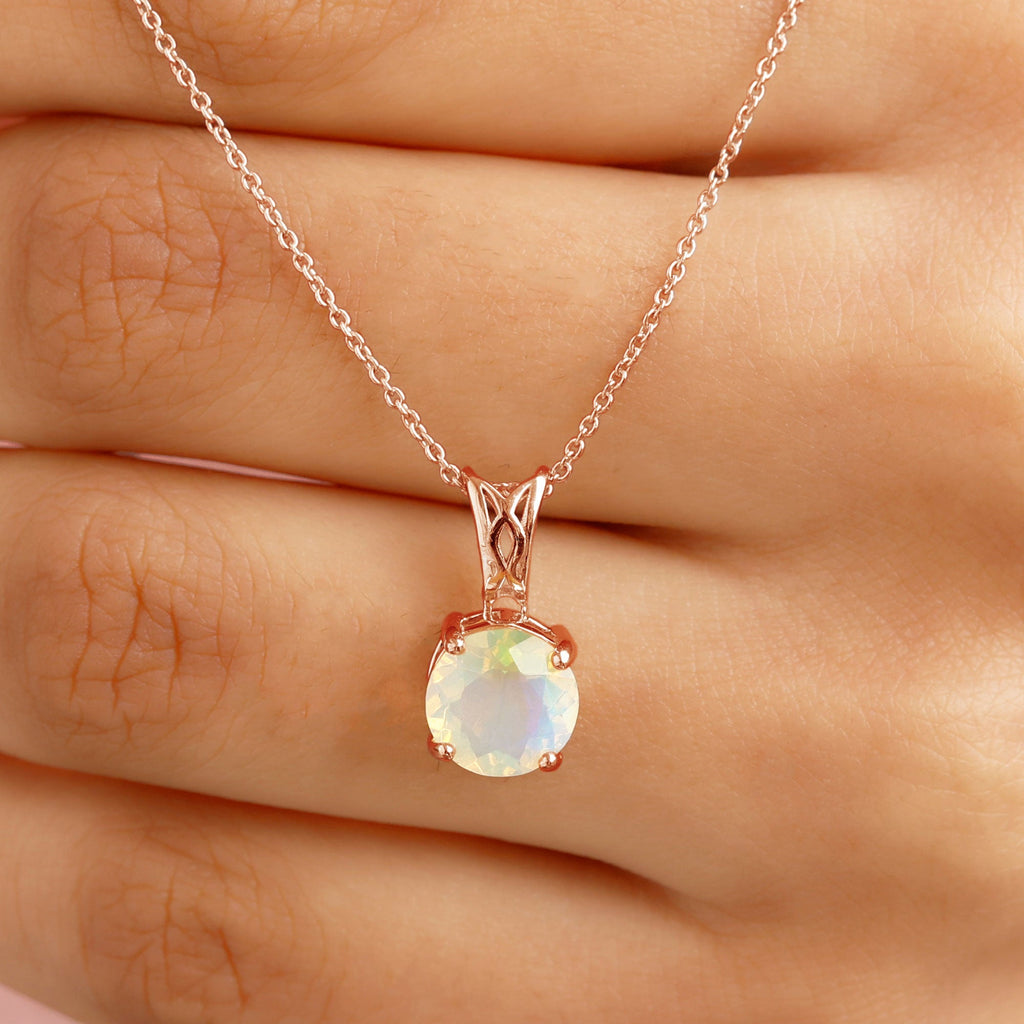 Real Ethiopian Opal Solitaire Pendant Necklace with Chain