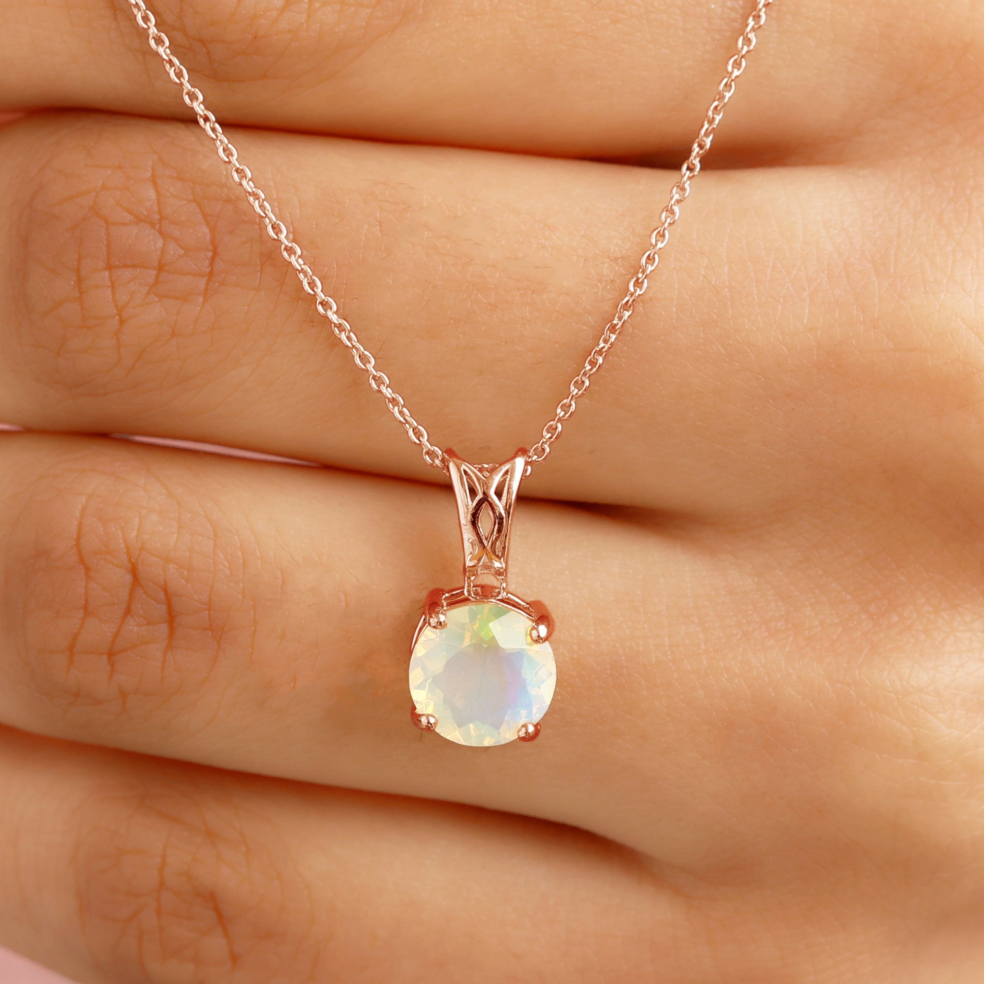 Real Ethiopian Opal Solitaire Pendant Necklace with Chain