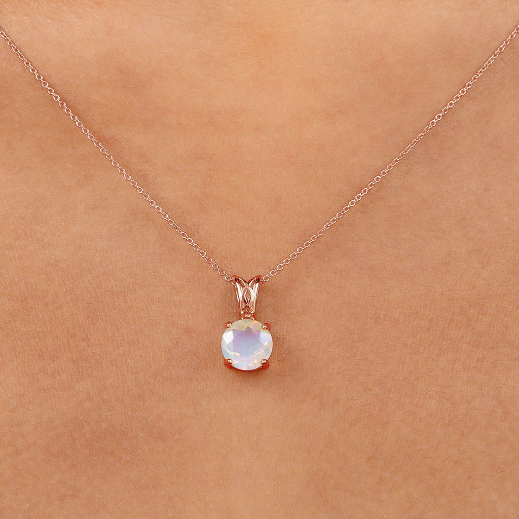 Real Ethiopian Opal Solitaire Pendant Necklace with Chain