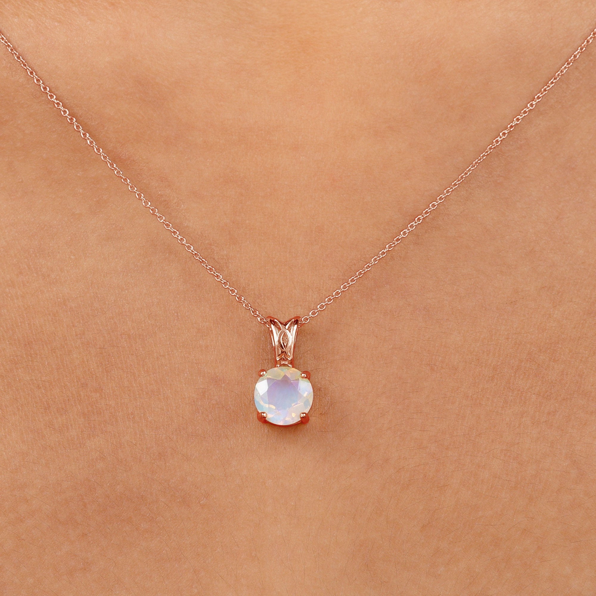 Real Ethiopian Opal Solitaire Pendant Necklace with Chain