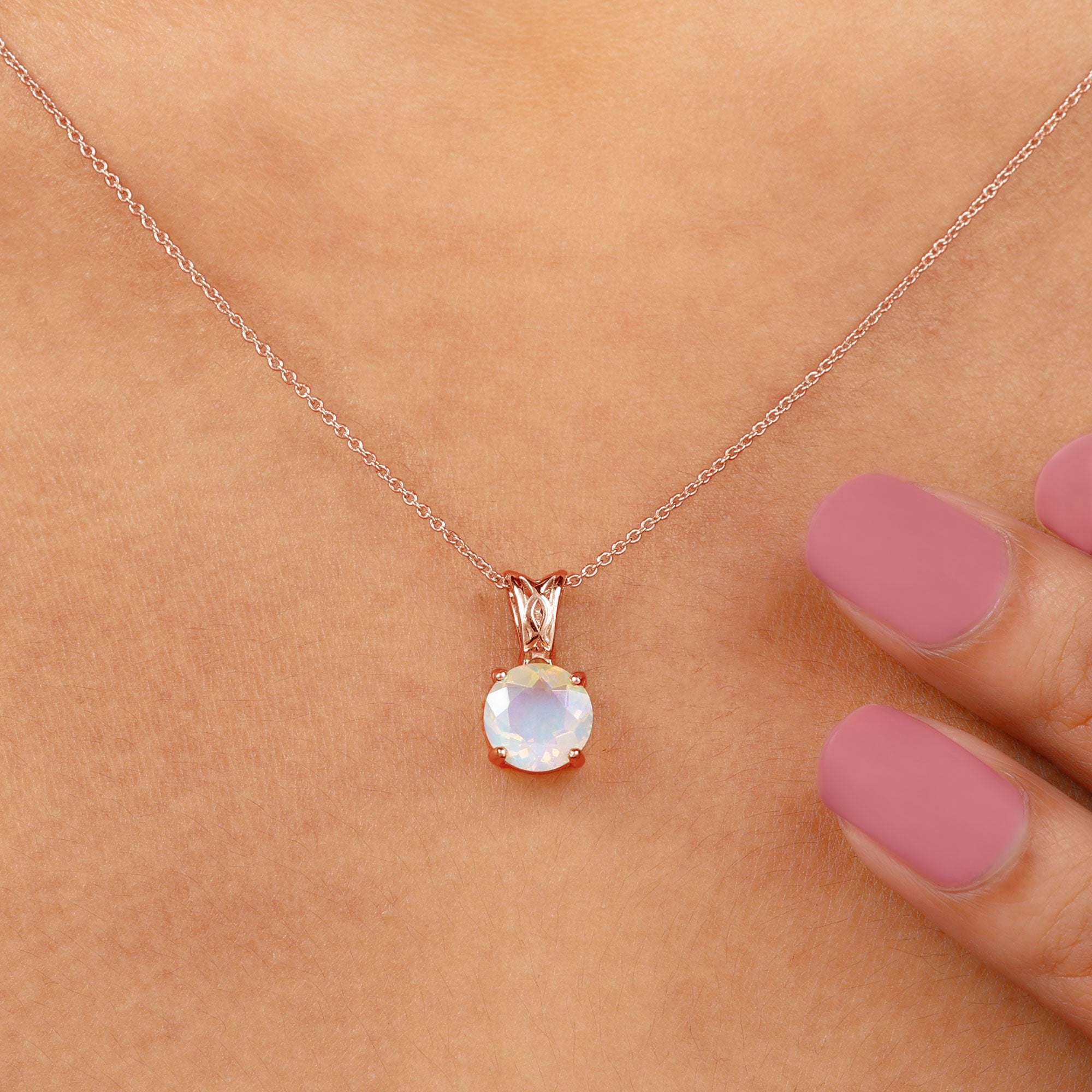 Real Ethiopian Opal Solitaire Pendant Necklace with Chain
