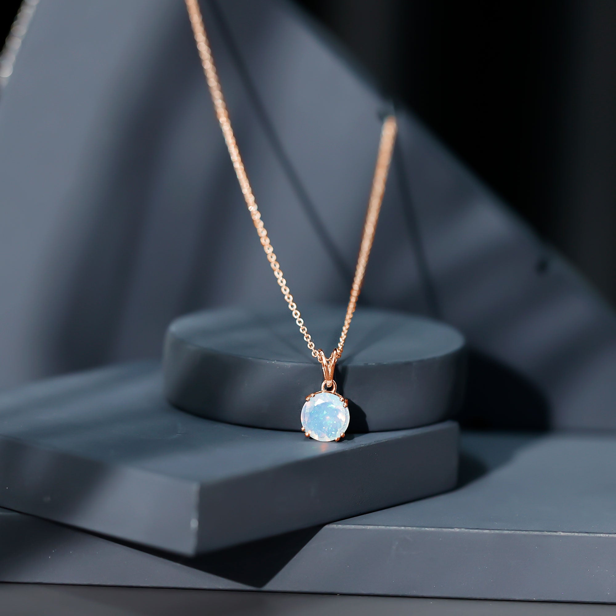 Genuine Ethiopian Opal Solitaire Necklace With Chain