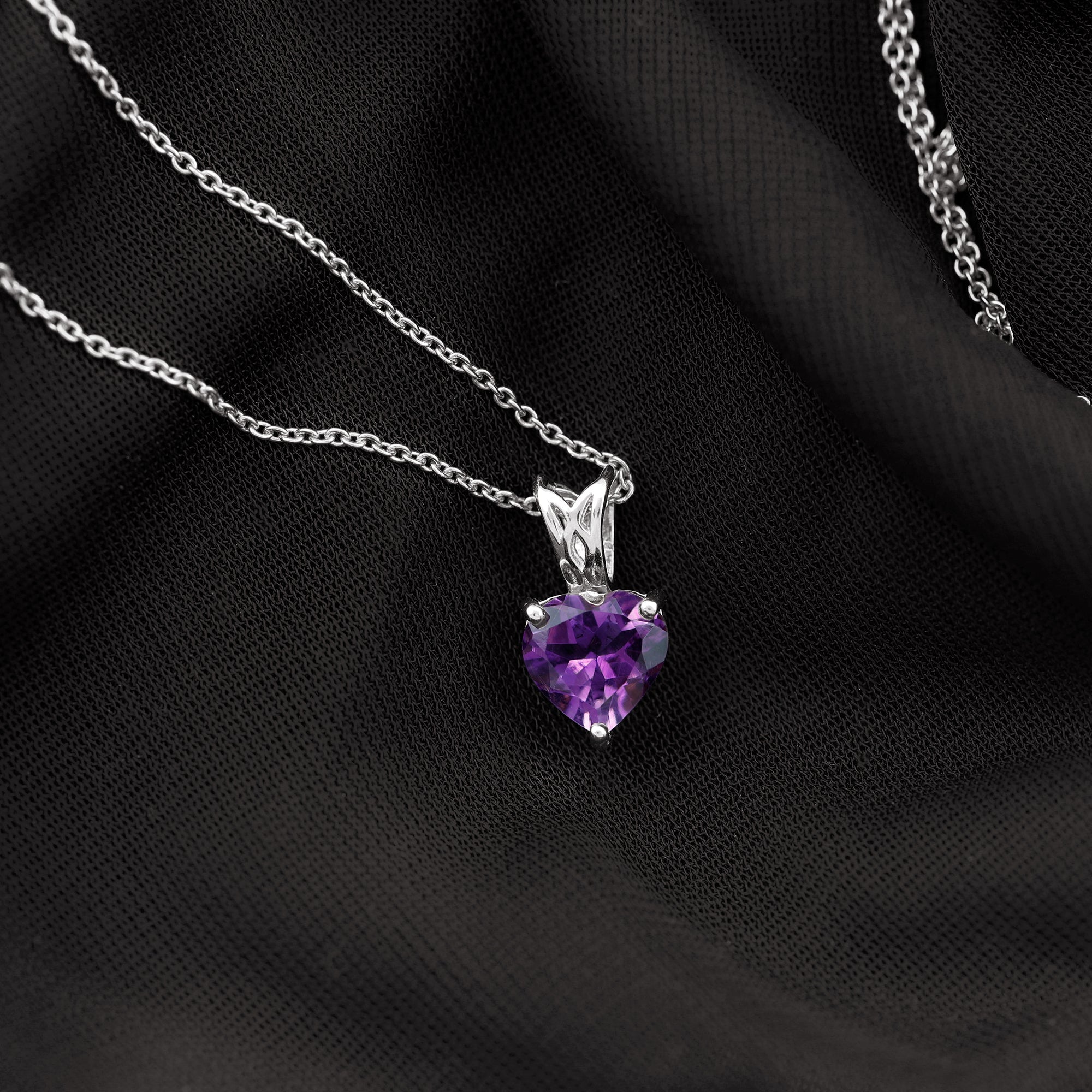 2 Carat Heart Shape Amethyst Pendant Necklace With Chain