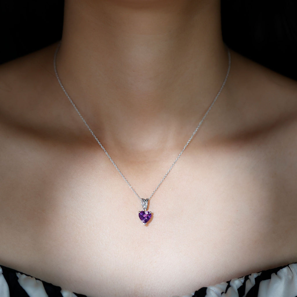 2 Carat Heart Shape Amethyst Pendant Necklace With Chain