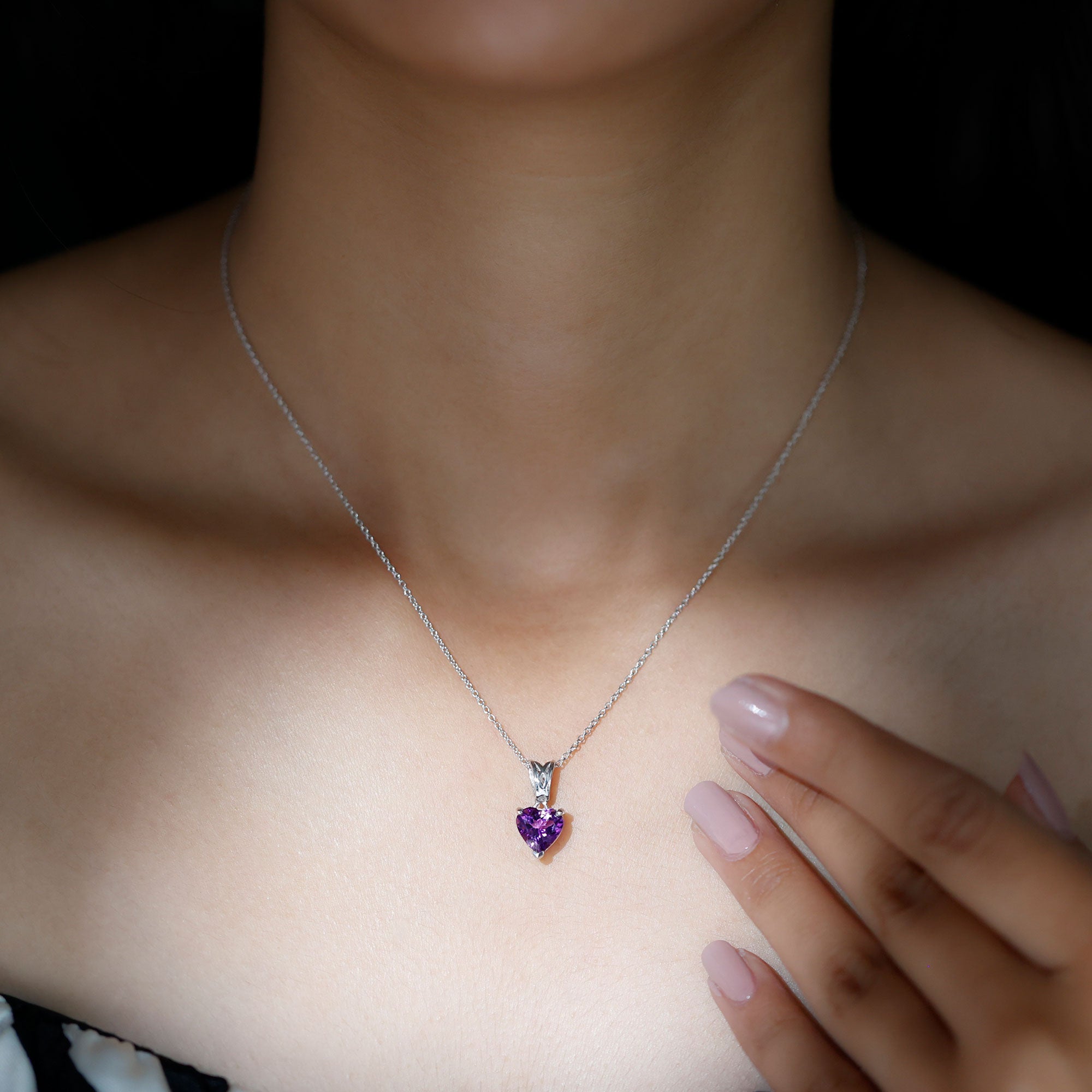2 Carat Heart Shape Amethyst Pendant Necklace With Chain