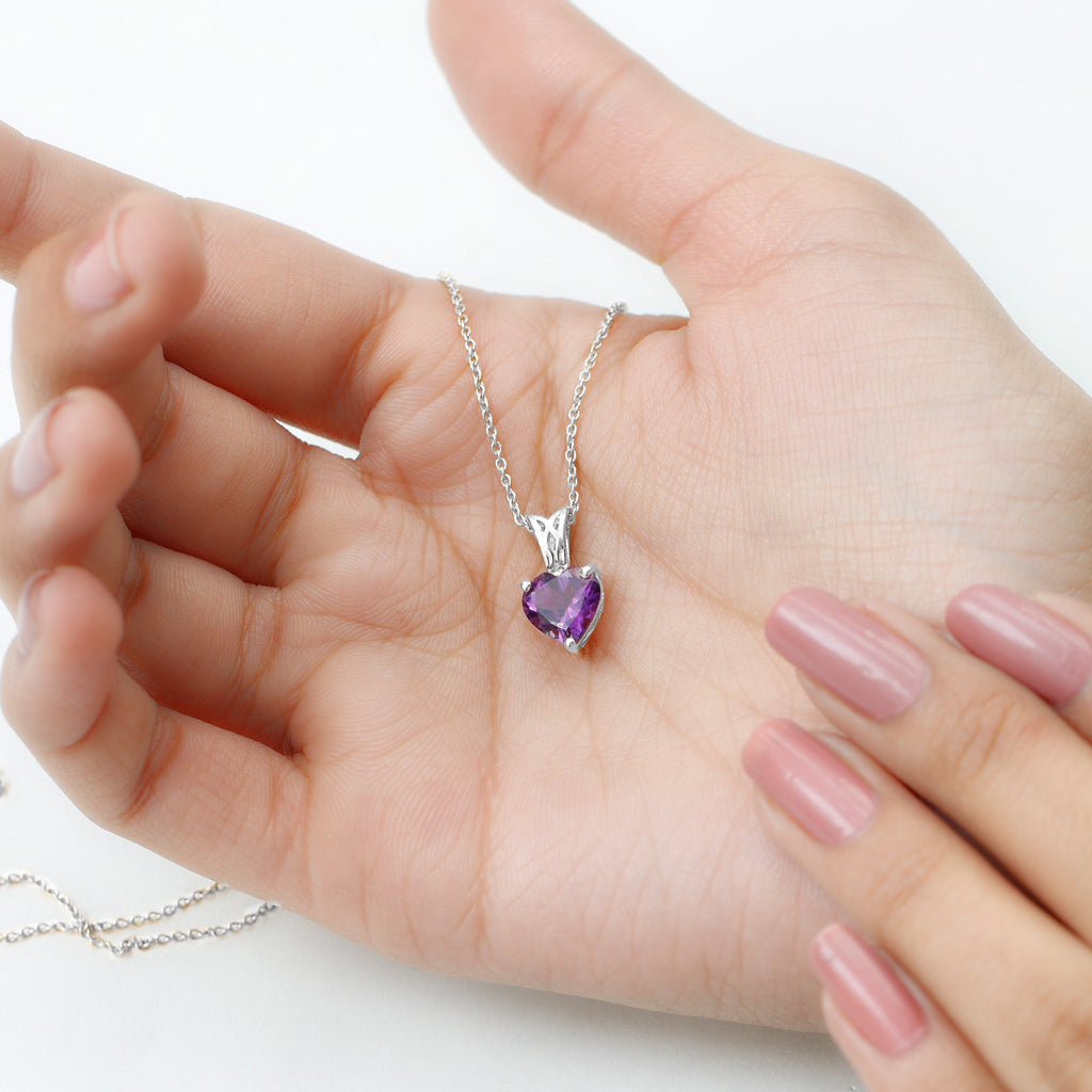 2 Carat Heart Shape Amethyst Pendant Necklace With Chain