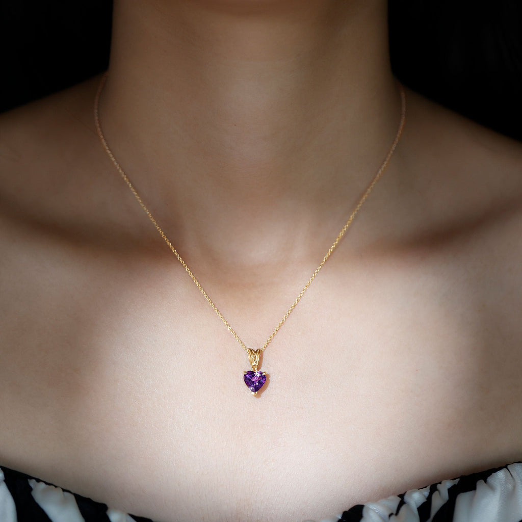 2 Carat Heart Shape Amethyst Pendant Necklace With Chain