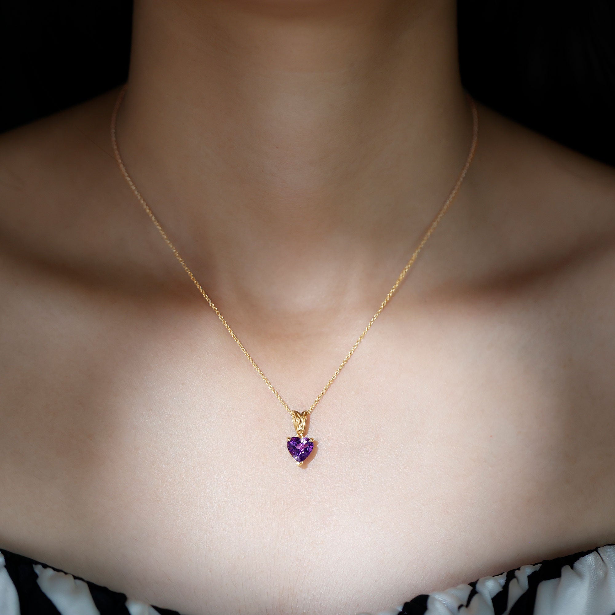 2 Carat Heart Shape Amethyst Pendant Necklace With Chain