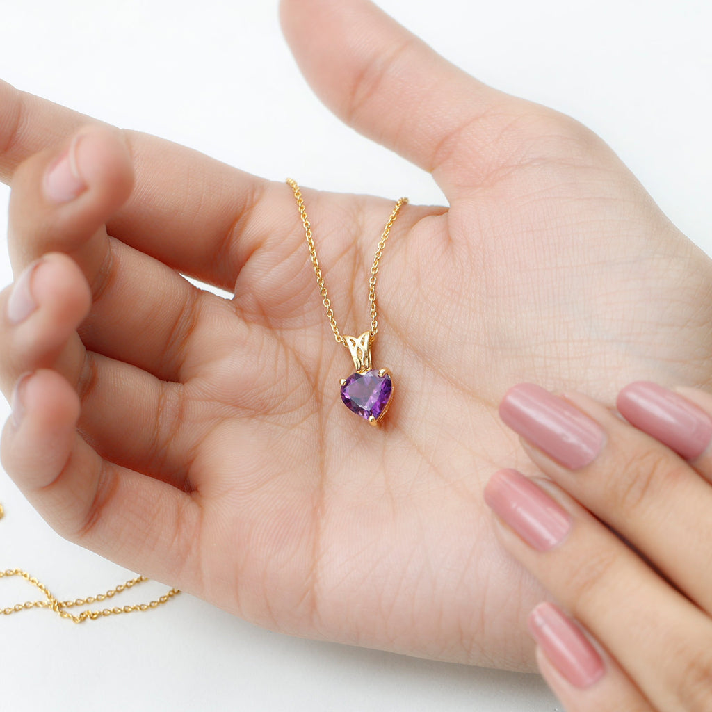 2 Carat Heart Shape Amethyst Pendant Necklace With Chain