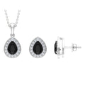 Natural Black Onyx Teardrop Pendant and Earrings Set with Moissanite