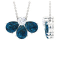 Real 2.37 Carat Pear Cut London Blue Topaz Flower Necklace