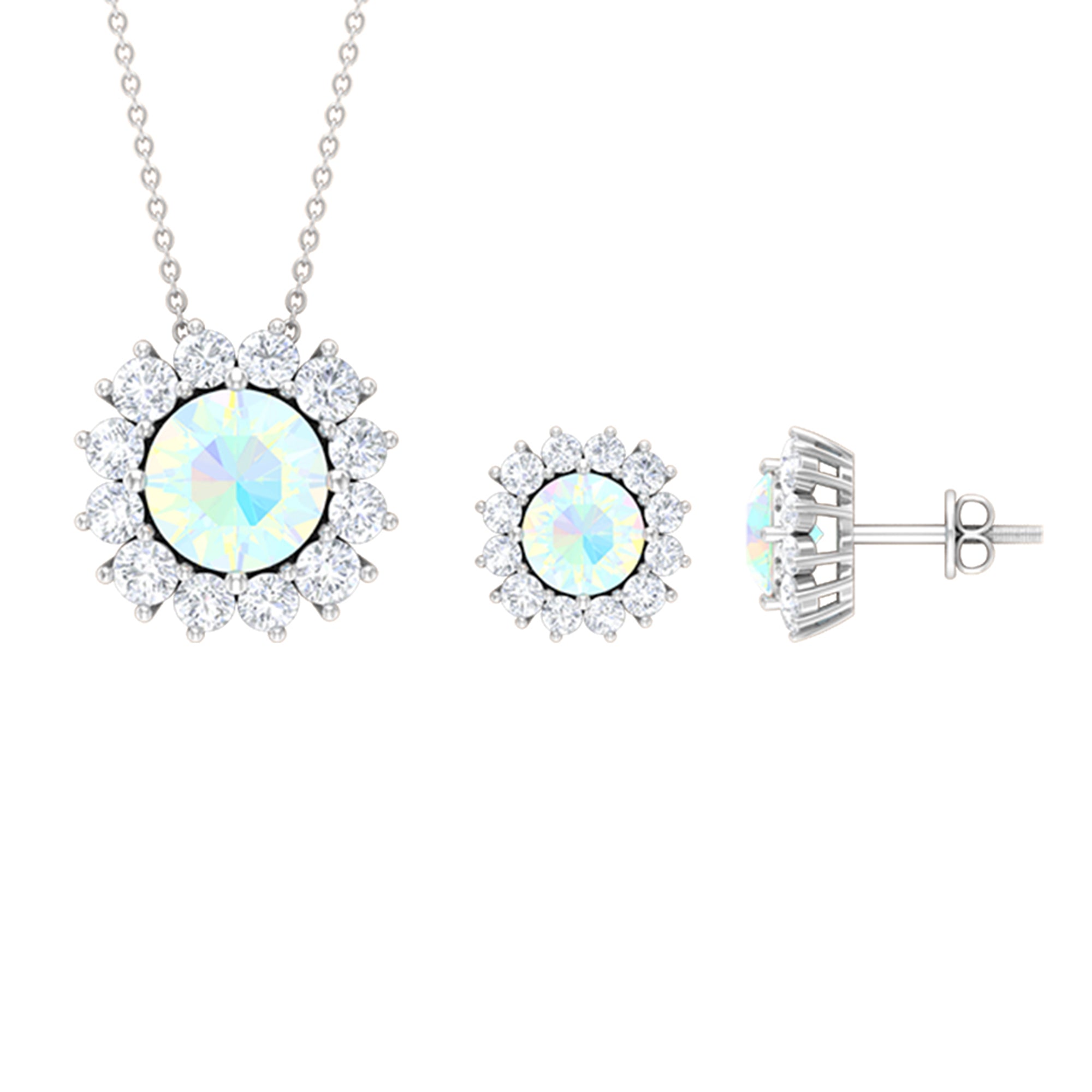 Certified Opal Moissanite Halo Jewelry Set For Women