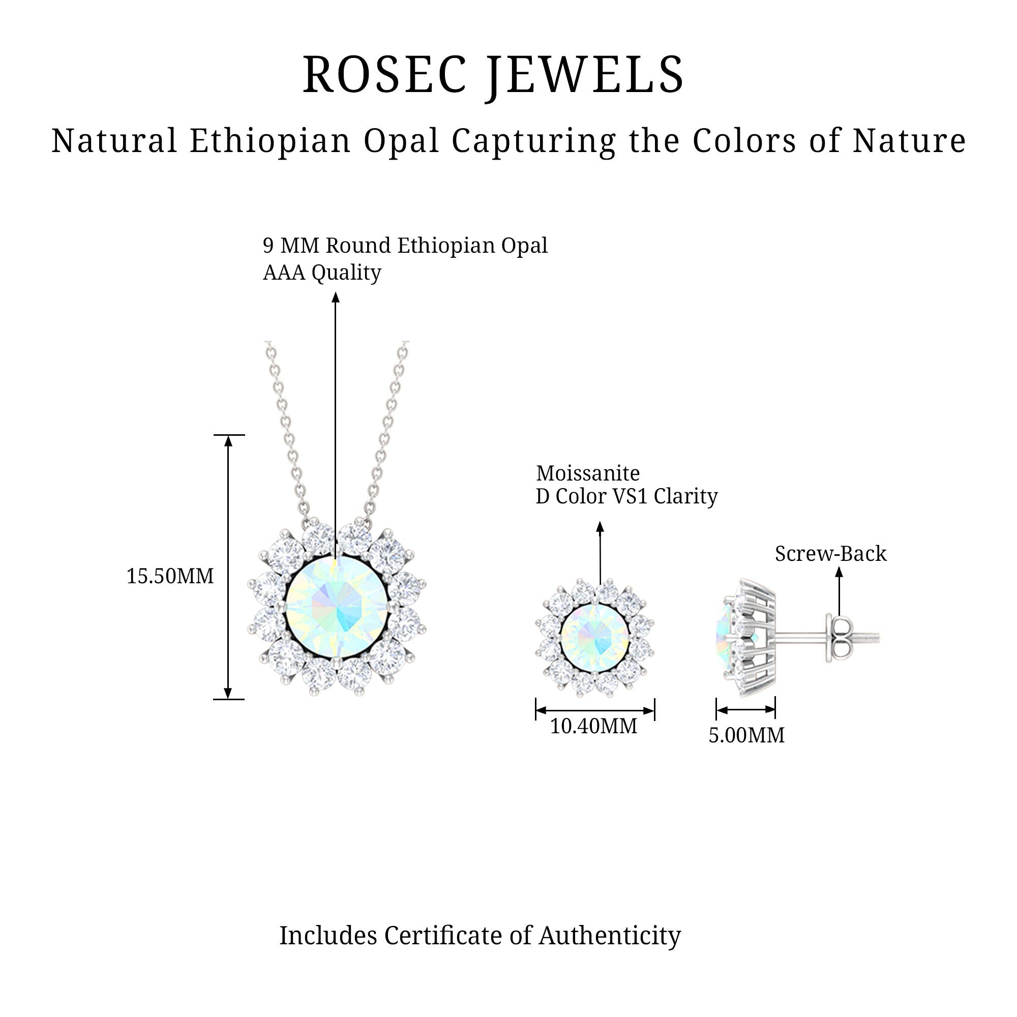 Certified Opal Moissanite Halo Jewelry Set For Women