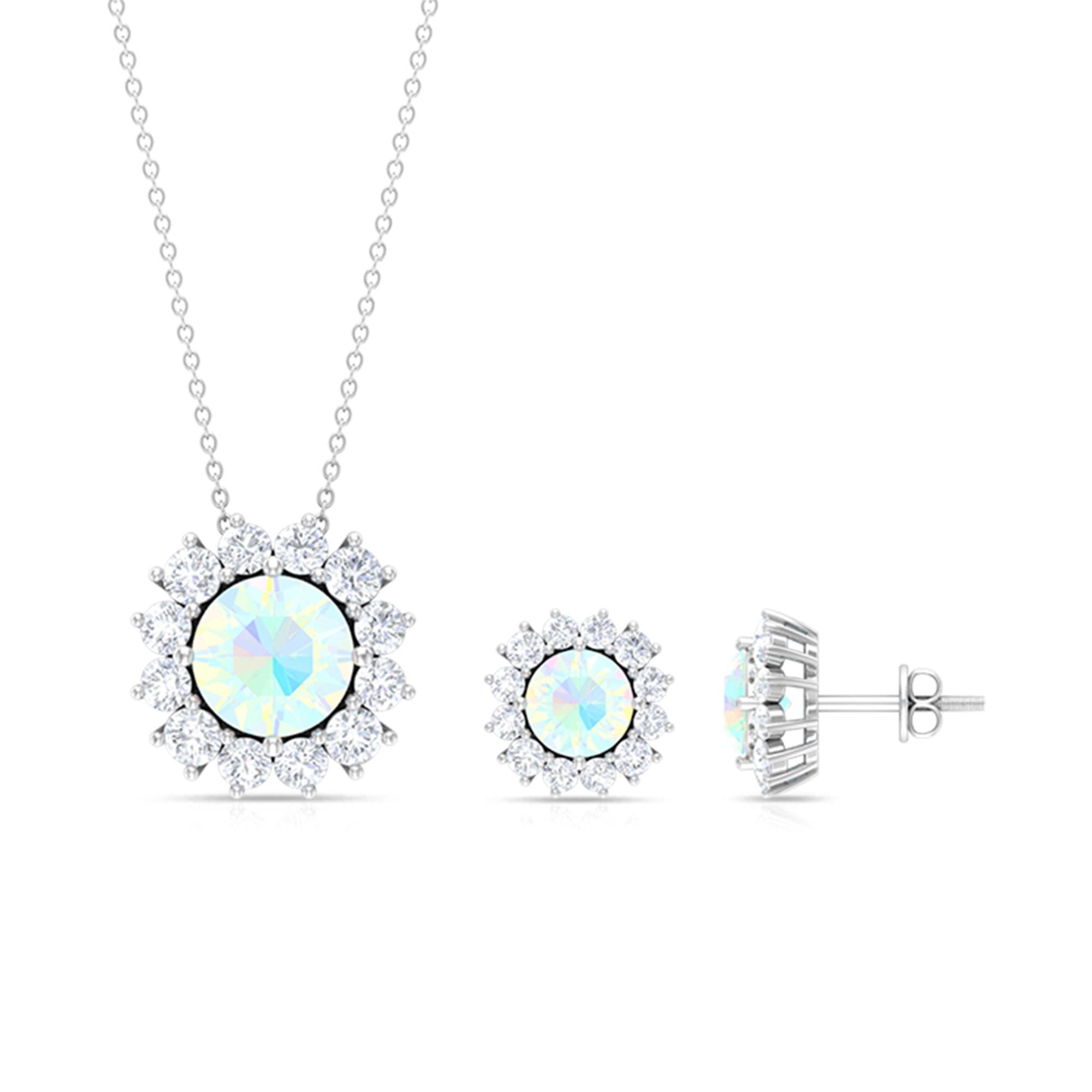 Certified Opal Moissanite Halo Jewelry Set For Women