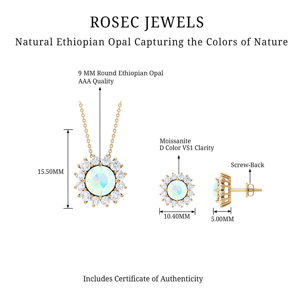 Certified Opal Moissanite Halo Jewelry Set For Women